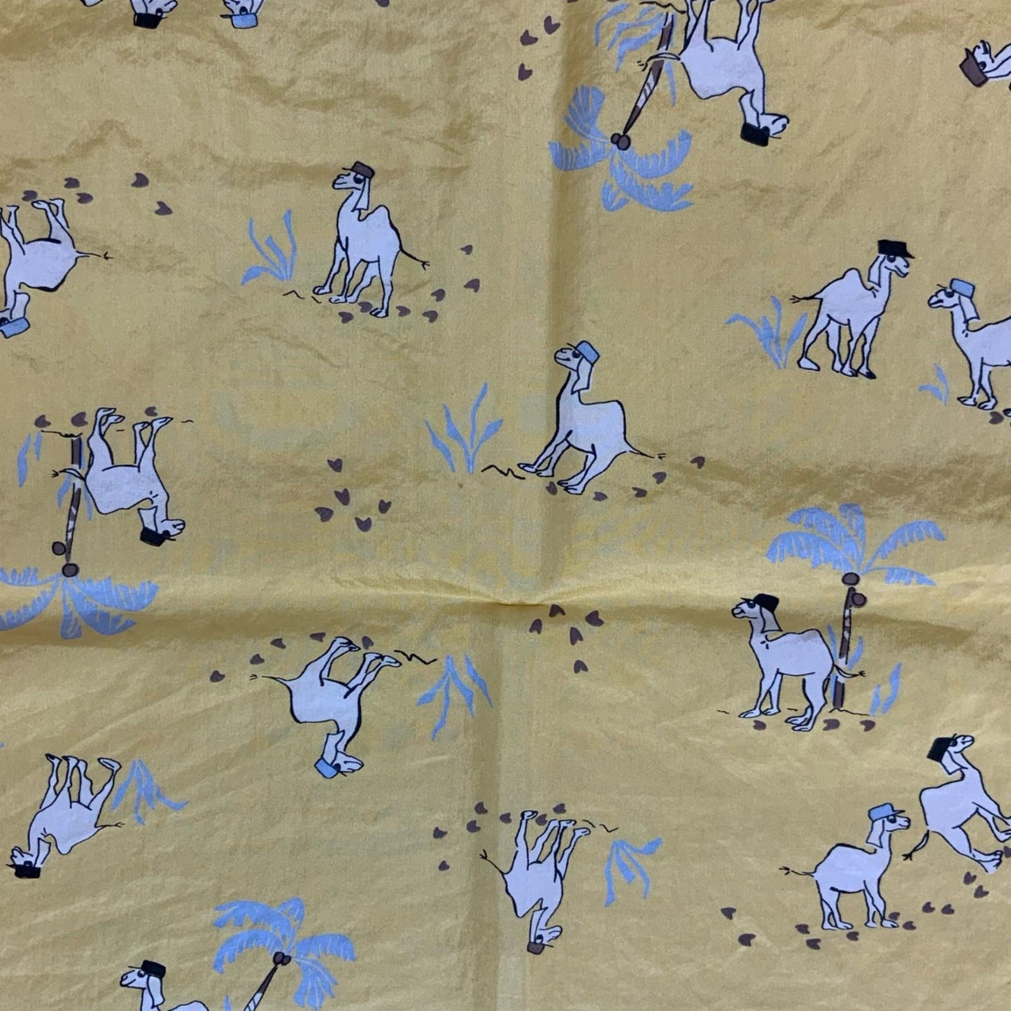 'QS CLOTHING' YELLOW & BLACK CAMELS IN HATS GRAPHIC 100% SILK SQUARE SCARF