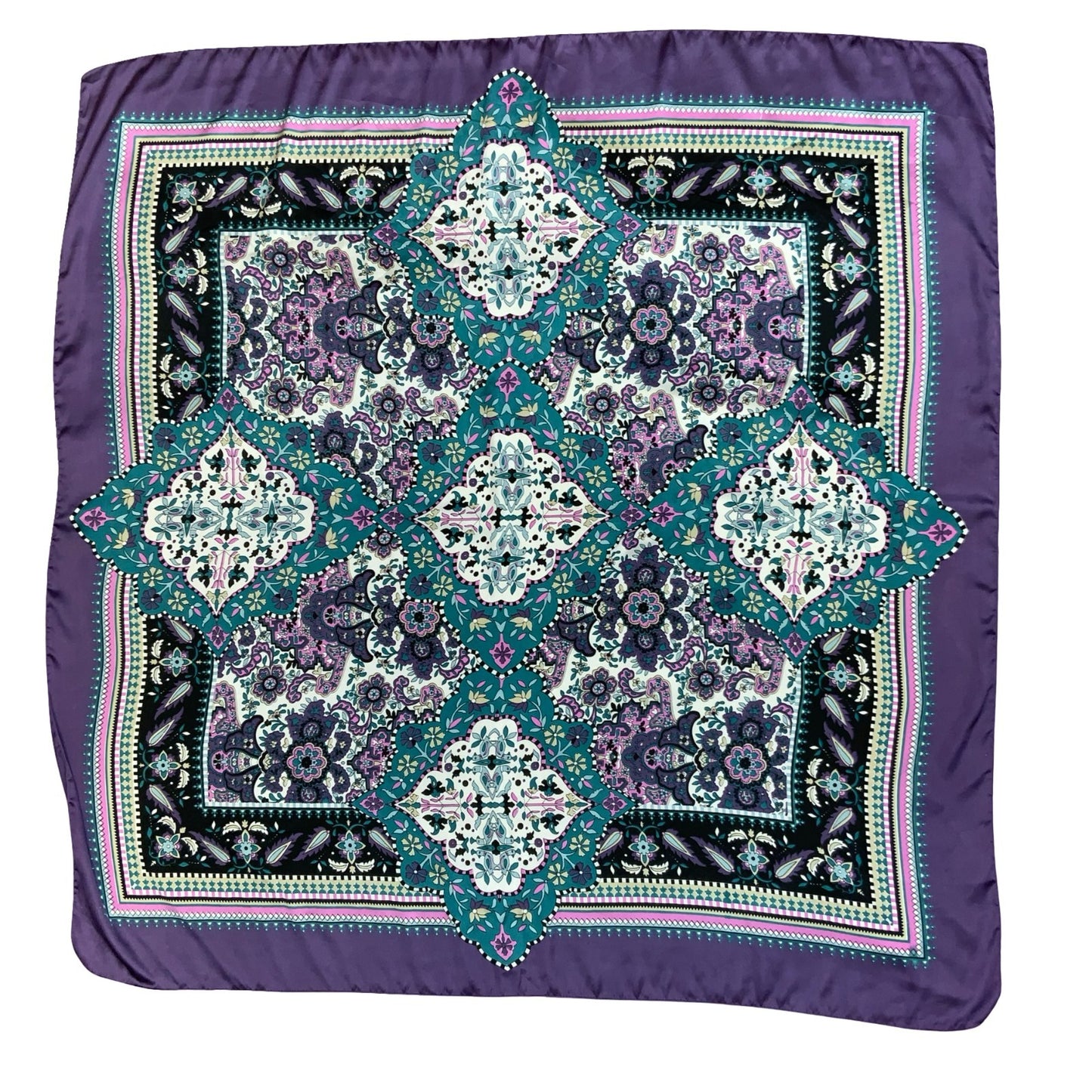 VTG 90s 00s y2k PURPLE TEAL GREEN INTRICATE PAISLEY FLORAL SQUARE SCARF