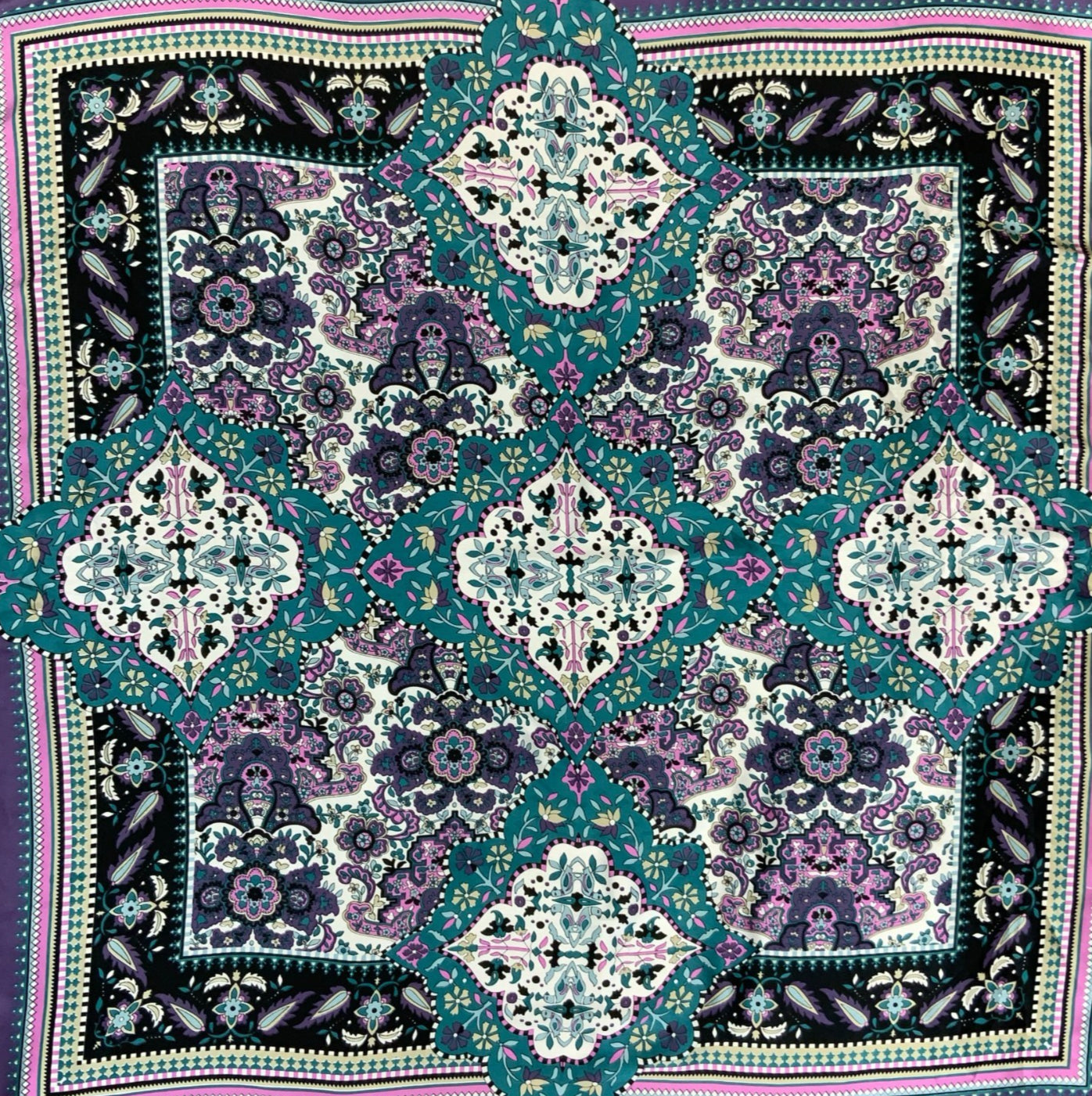 VTG 90s 00s y2k PURPLE TEAL GREEN INTRICATE PAISLEY FLORAL SQUARE SCARF