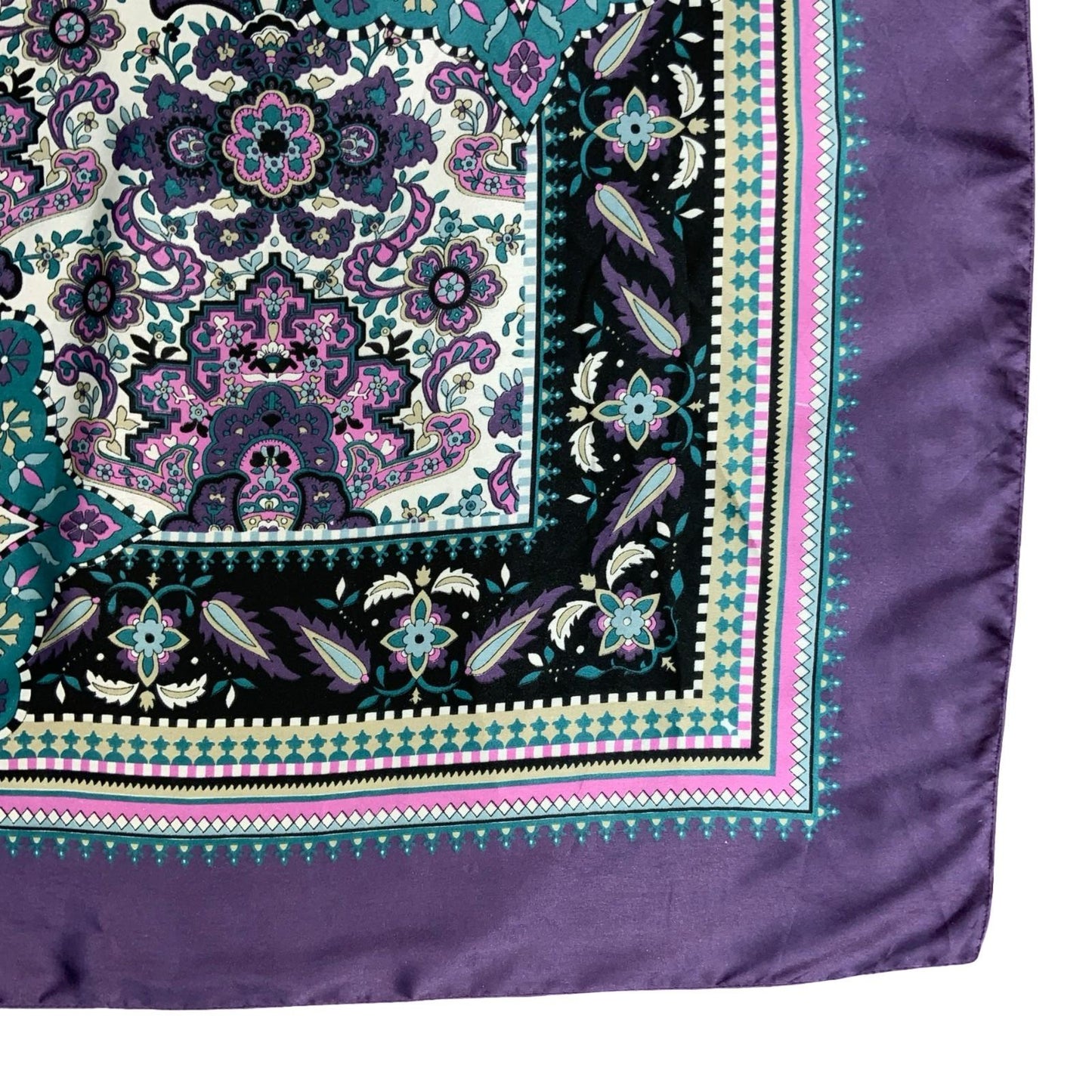 VTG 90s 00s y2k PURPLE TEAL GREEN INTRICATE PAISLEY FLORAL SQUARE SCARF