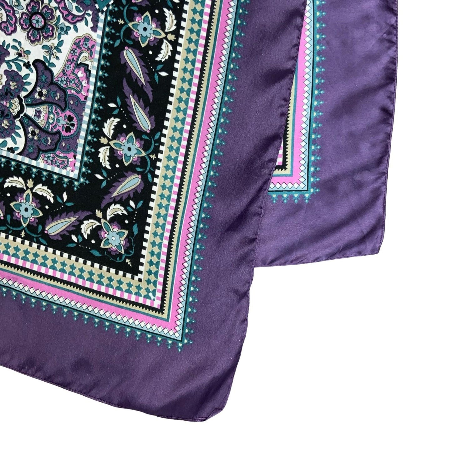 VTG 90s 00s y2k PURPLE TEAL GREEN INTRICATE PAISLEY FLORAL SQUARE SCARF