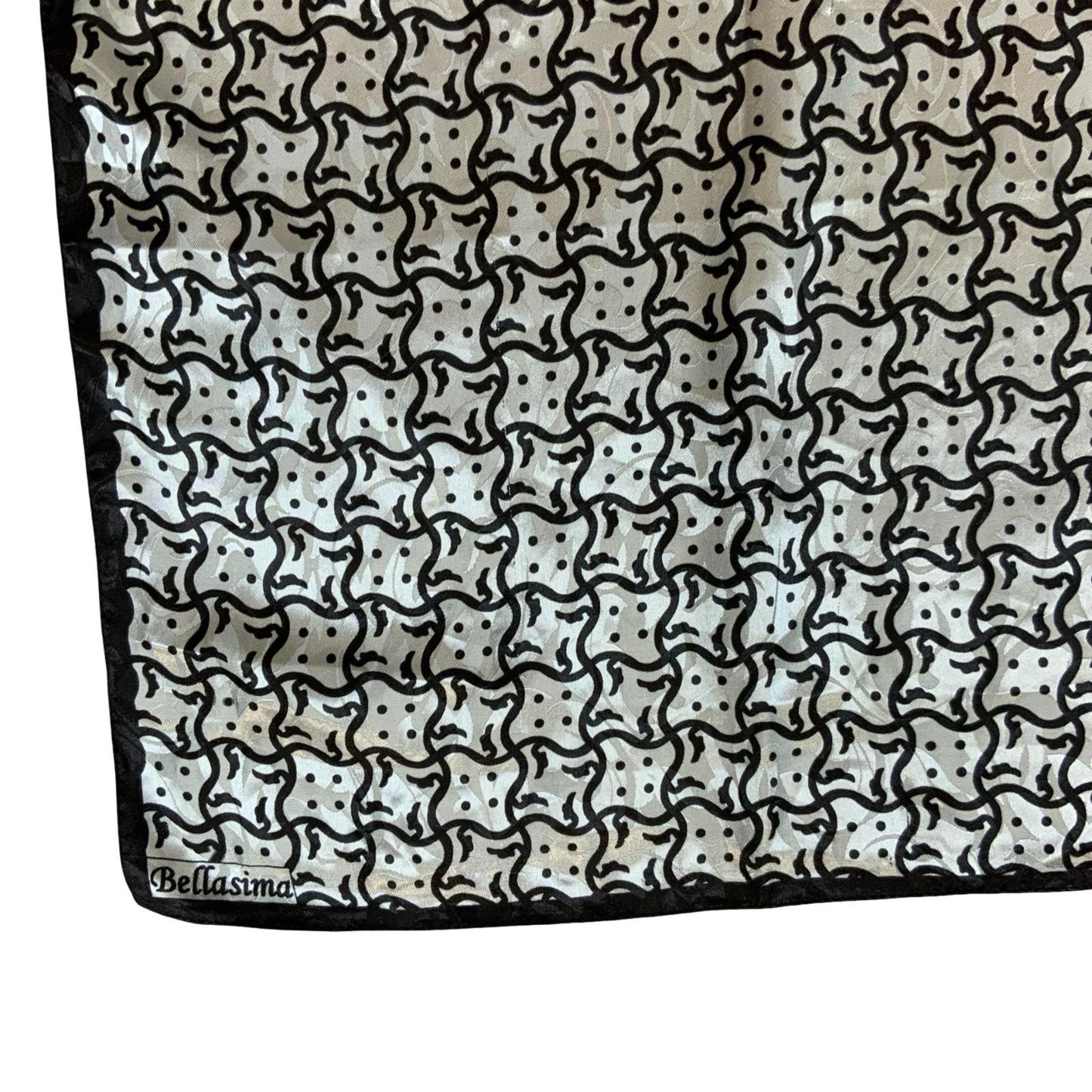 VTG 90s Y2K 'BELLASIMA' GREY SILVER BLACK HOUNDSTOOTH PATTERN SQUARE SCARF