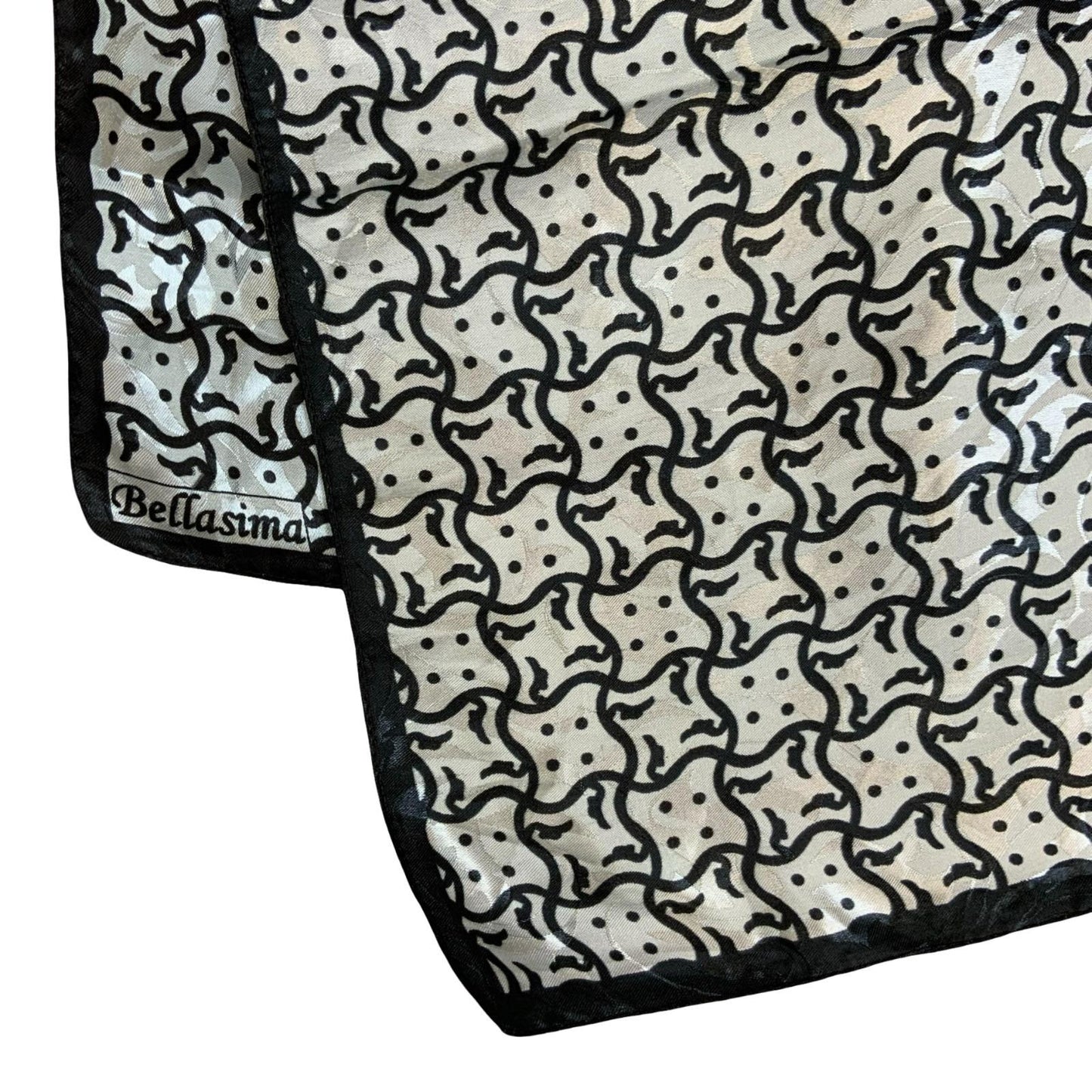 VTG 90s Y2K 'BELLASIMA' GREY SILVER BLACK HOUNDSTOOTH PATTERN SQUARE SCARF