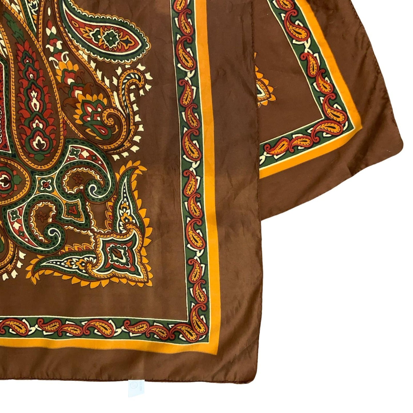 VTG 80s BROWN YELLOW RED GREEN FLORAL PAISLEY AUTUMNAL PATTERN SQUARE SCARF
