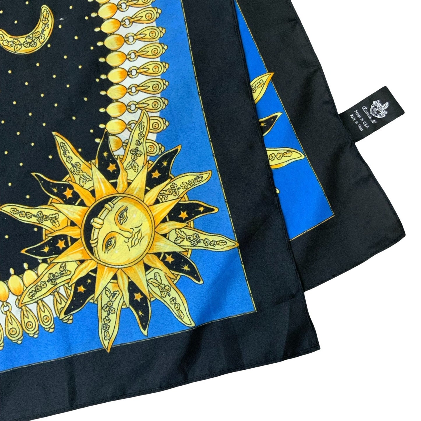 VTG 'THE ZODIAC ONE' RICARDA M HANDMADE BLUE WHITE GOLD BLACK CELESTIAL SCARF
