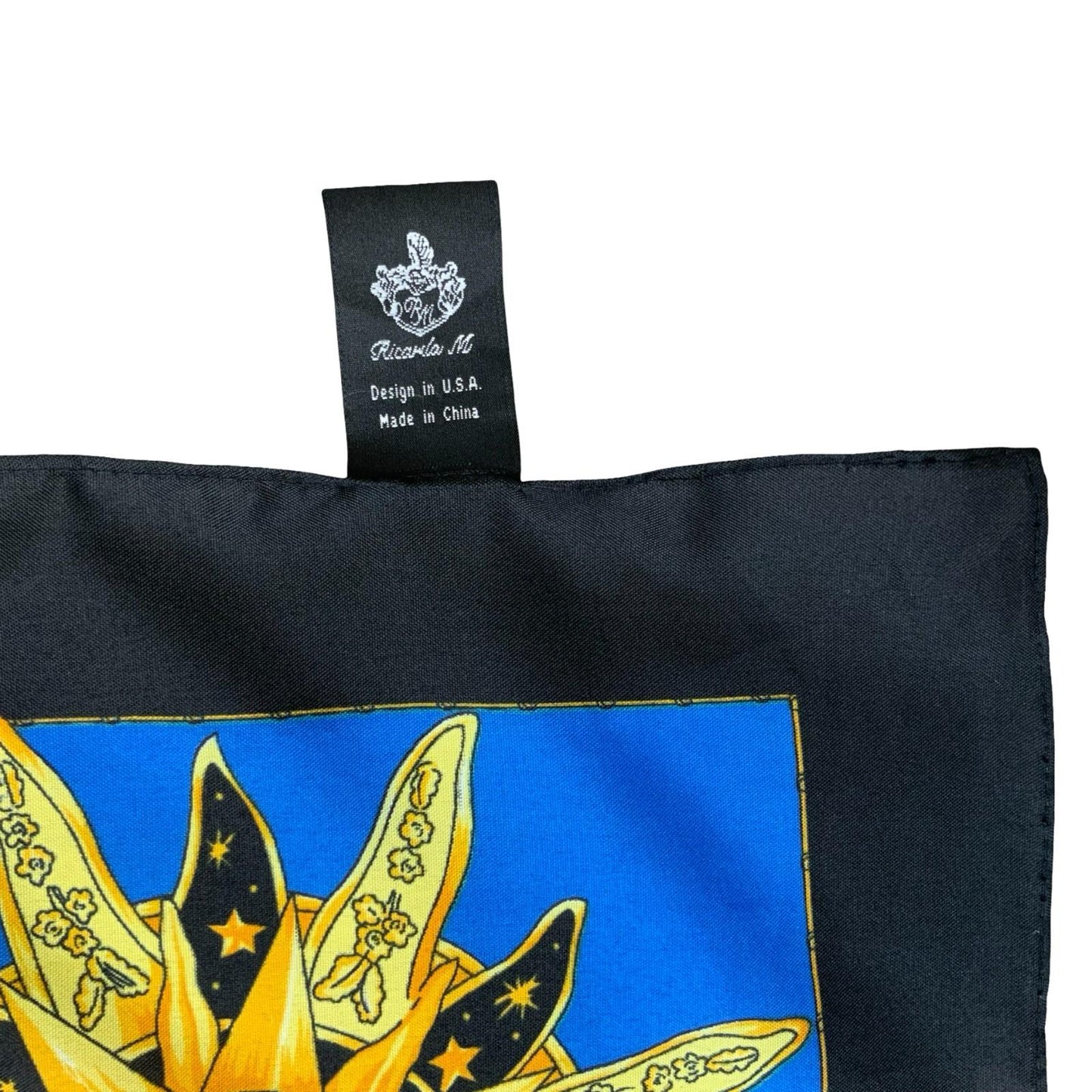 VTG 'THE ZODIAC ONE' RICARDA M HANDMADE BLUE WHITE GOLD BLACK CELESTIAL SCARF