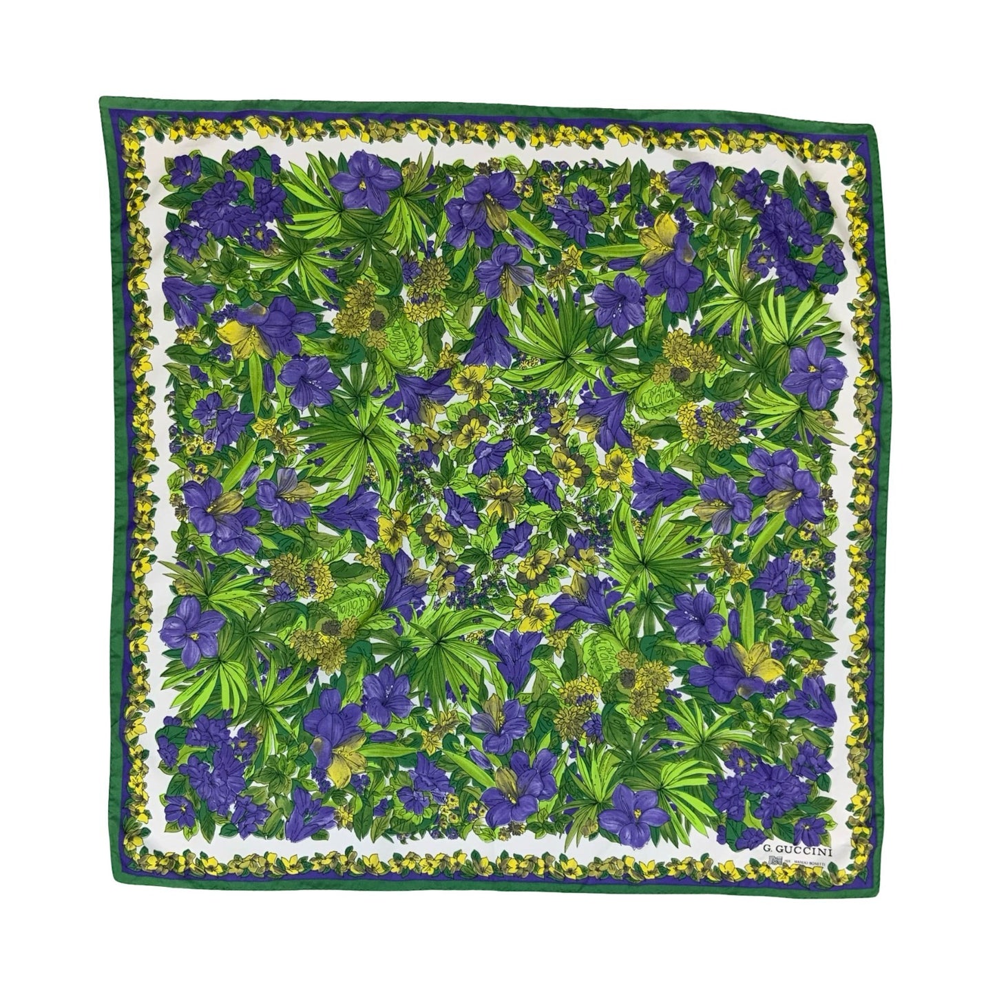 VTG 'G. GUCCINI' PER MANLIO BONETTI INTRICATE GREEN PURPLE FLORAL SQUARE SCARF