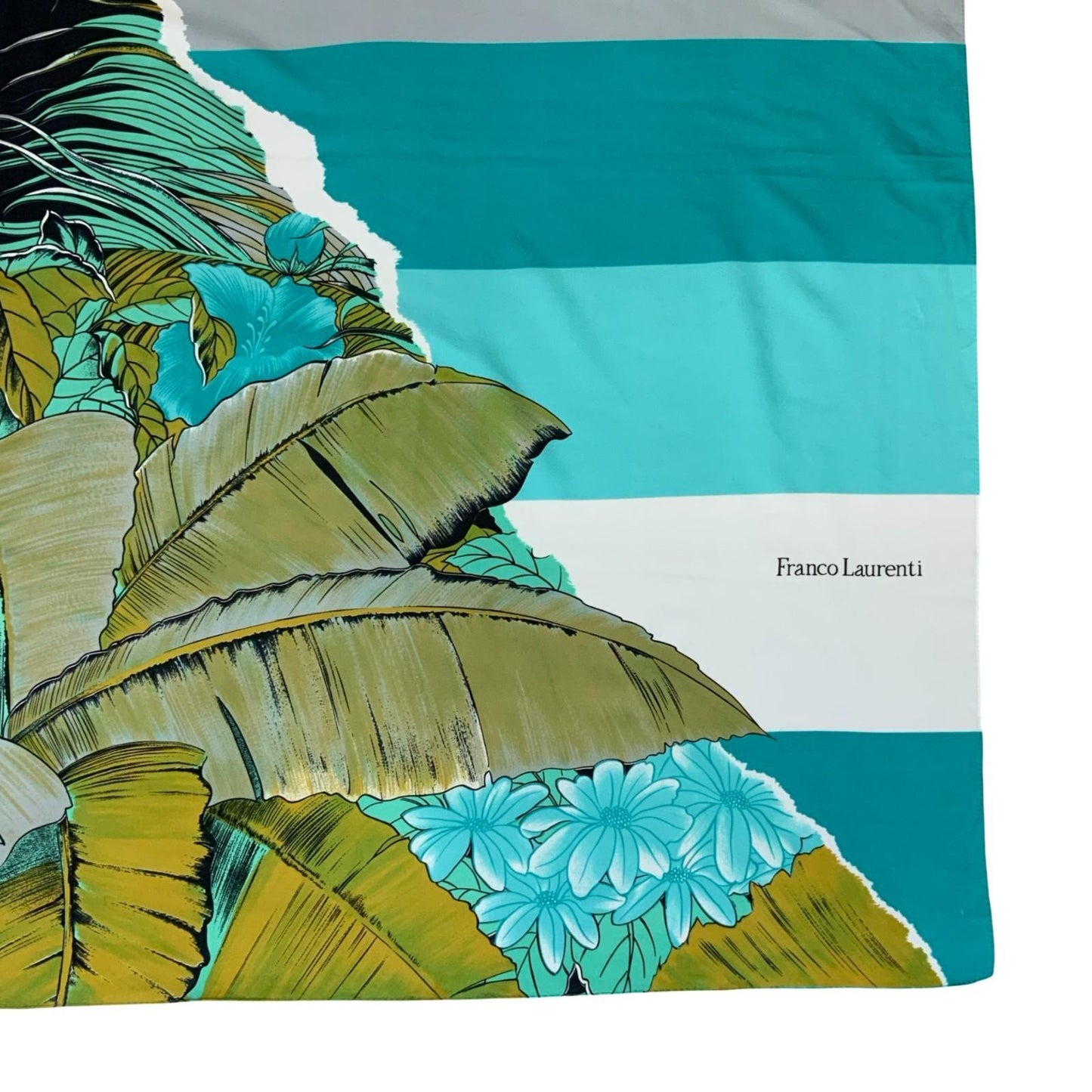 VTG 'FRANCO LAURENTI' BLUE TROPICAL FLORAL BOTANICAL STRIPED LARGE SARONG SCARF