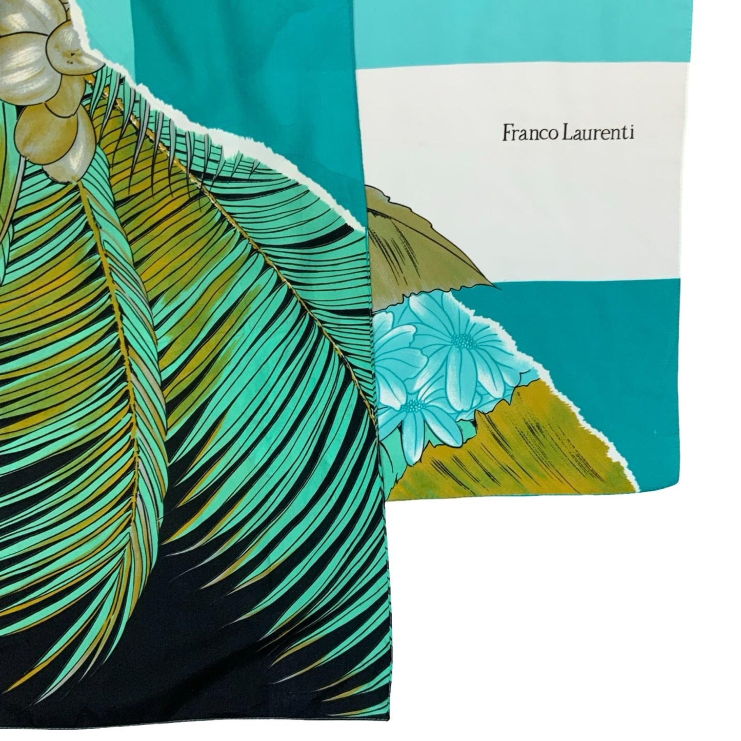VTG 'FRANCO LAURENTI' BLUE TROPICAL FLORAL BOTANICAL STRIPED LARGE SARONG SCARF