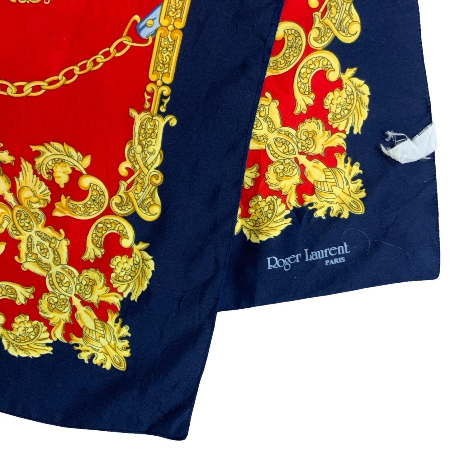 VTG 90s 'ROGER LAURENT' PARIS RED BLUE GOLD KEY CHAINS ROYAL DESIGN SQUARE SCARF