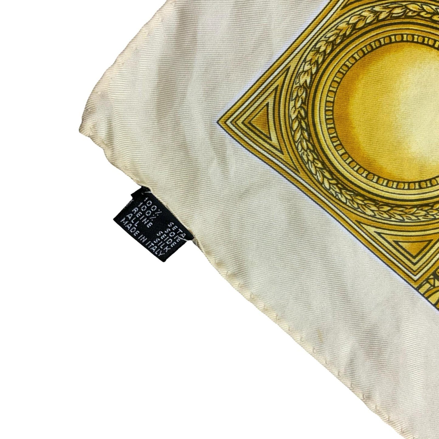 VTG 'PIERRE BALMAIN' PARIS GOLD RED REGAL INTRICATE SILK ELEGANT SQUARE SCARF