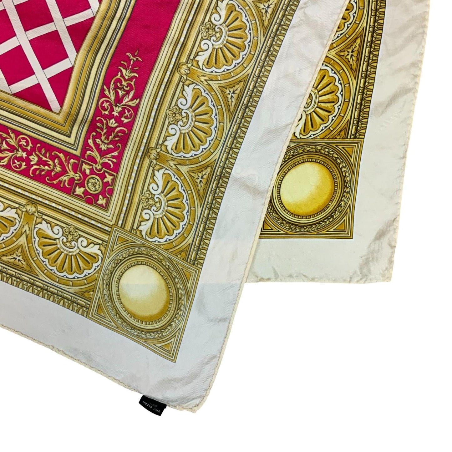 VTG 'PIERRE BALMAIN' PARIS GOLD RED REGAL INTRICATE SILK ELEGANT SQUARE SCARF