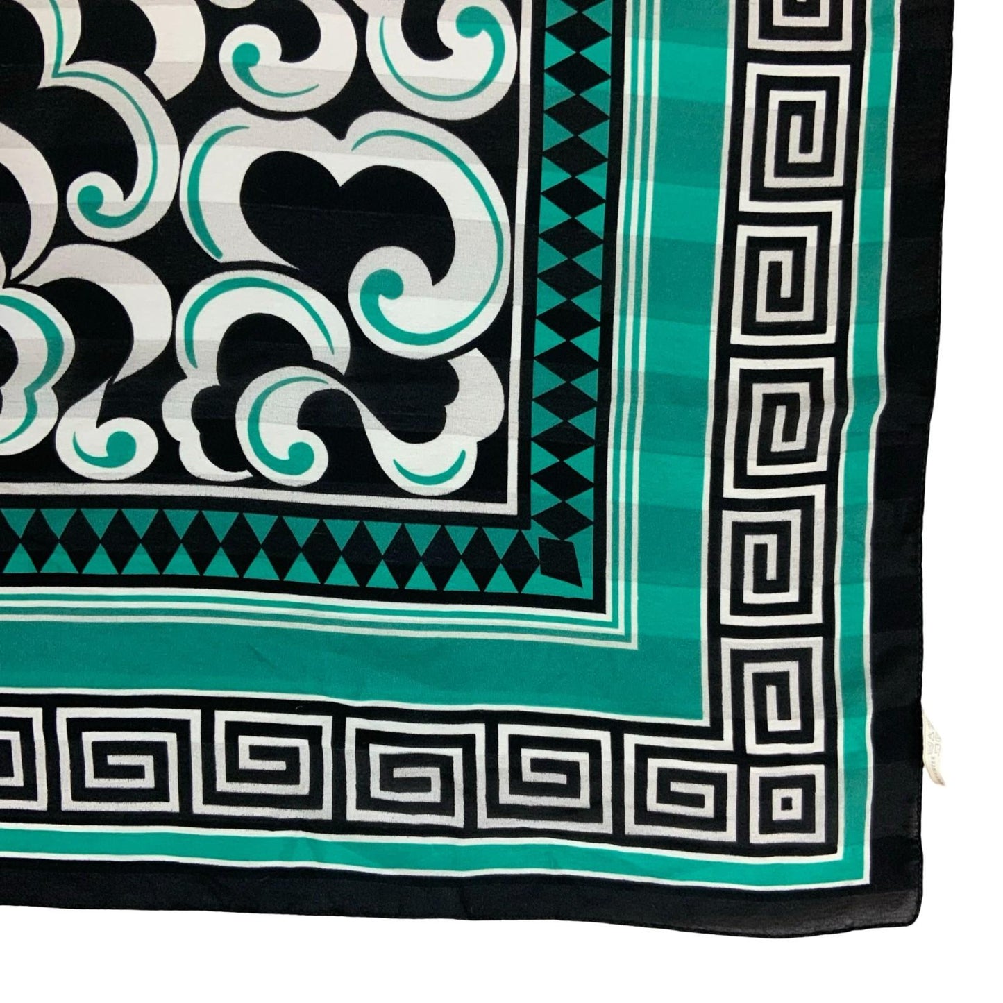 VTG TEAL GREEN WHITE BLACK INTRICATE DESIGN GREEK KEY MEANDER SQUARE SCARF