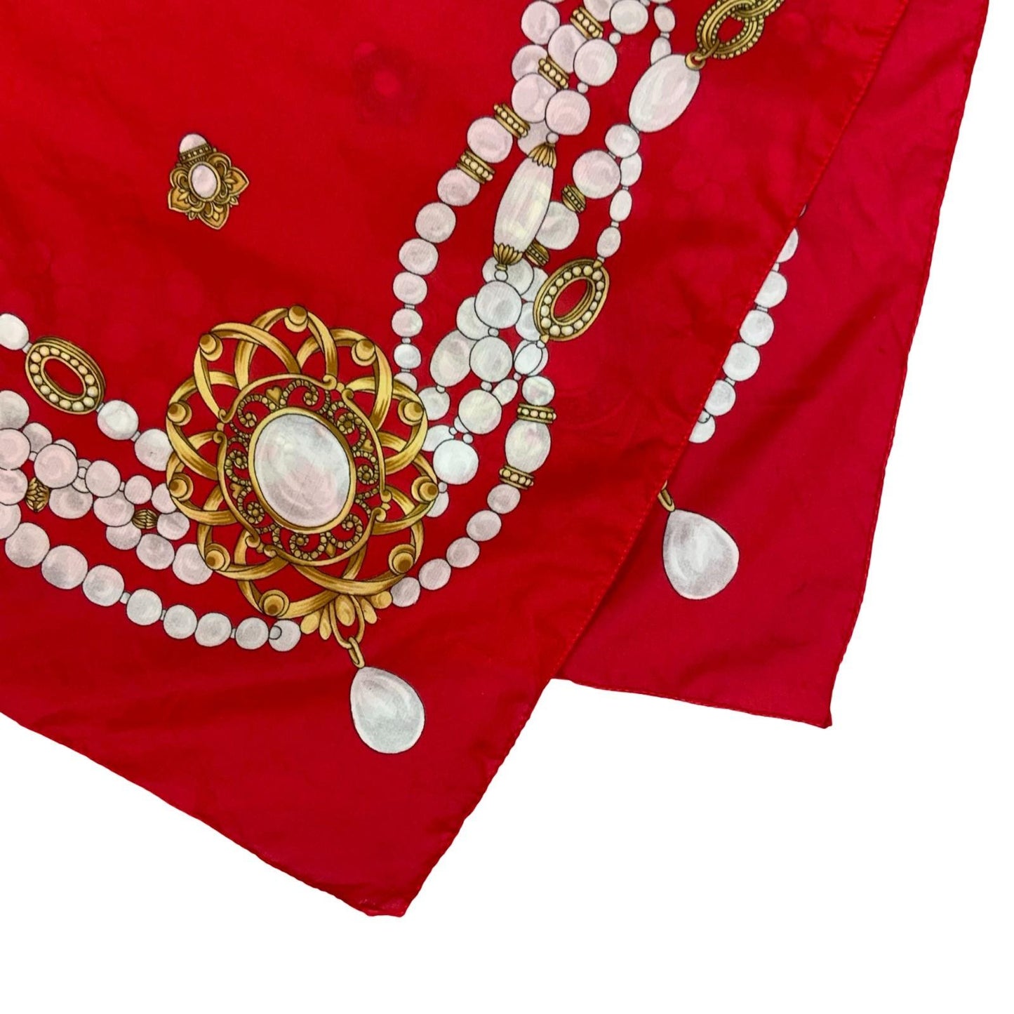 VTG 'AVON' RED WHITE GOLD PEAL JEWELLERY PATTERN ITALY ROMANTIC SQUARE SCARF