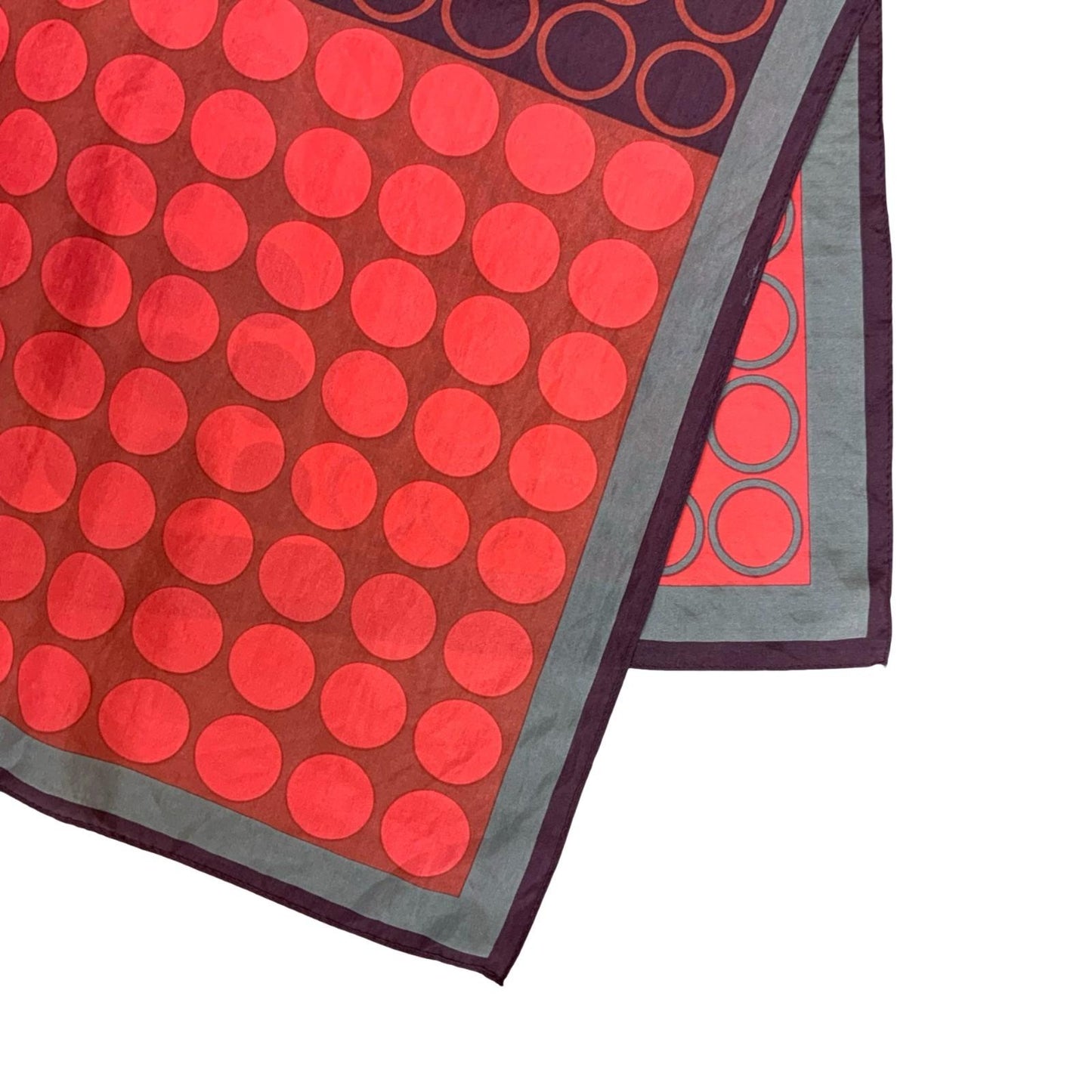 VTG RED GREY YELLOW POLKA-DOT GEOMETRIC PATCHWORK-LIKE SQUARE SCARF