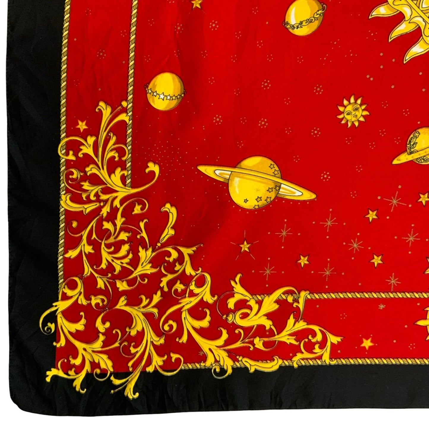 90s 'GIL DE LOSNE' PARIS RED BLACK GOLD CELESTIAL SUN PLANETS SQUARE SCARF