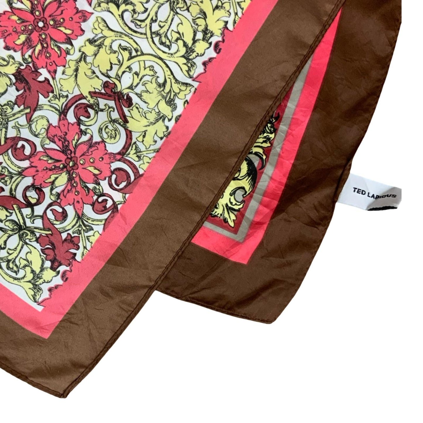 VTG 80s 'TED LAPEDUS' BROWN RED FLORAL OPULENT INTRICATE FRENCH SQUARE SCARF