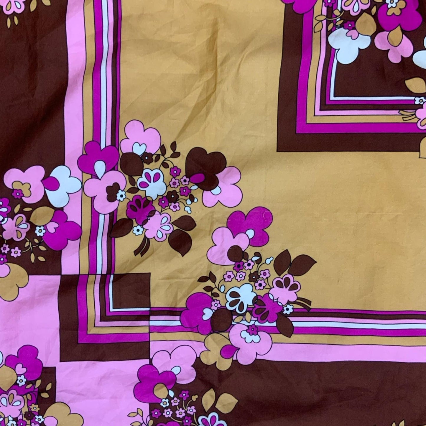 VTG 70s BROWN PINK FLORAL DETAILED PATTERN PLAID HANDKERCHIEF SQUARE SCARF
