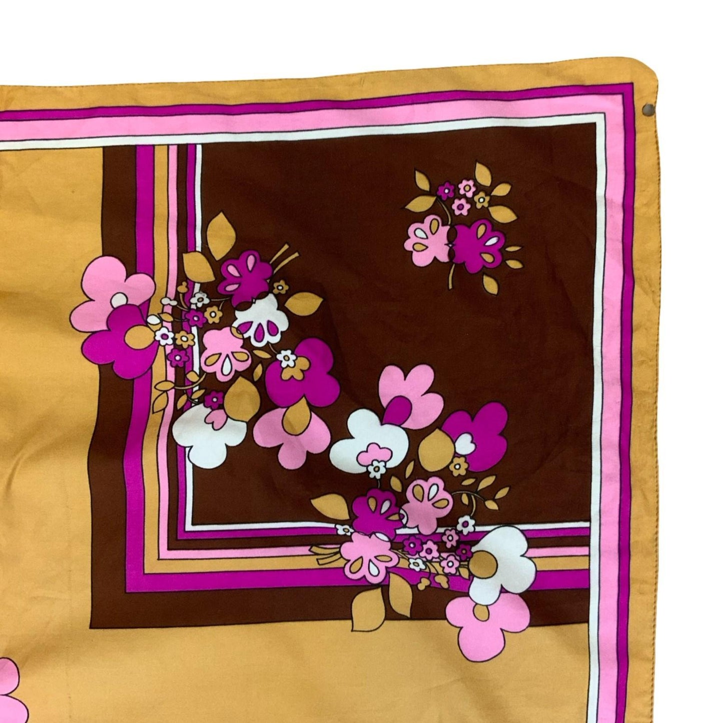 VTG 70s BROWN PINK FLORAL DETAILED PATTERN PLAID HANDKERCHIEF SQUARE SCARF