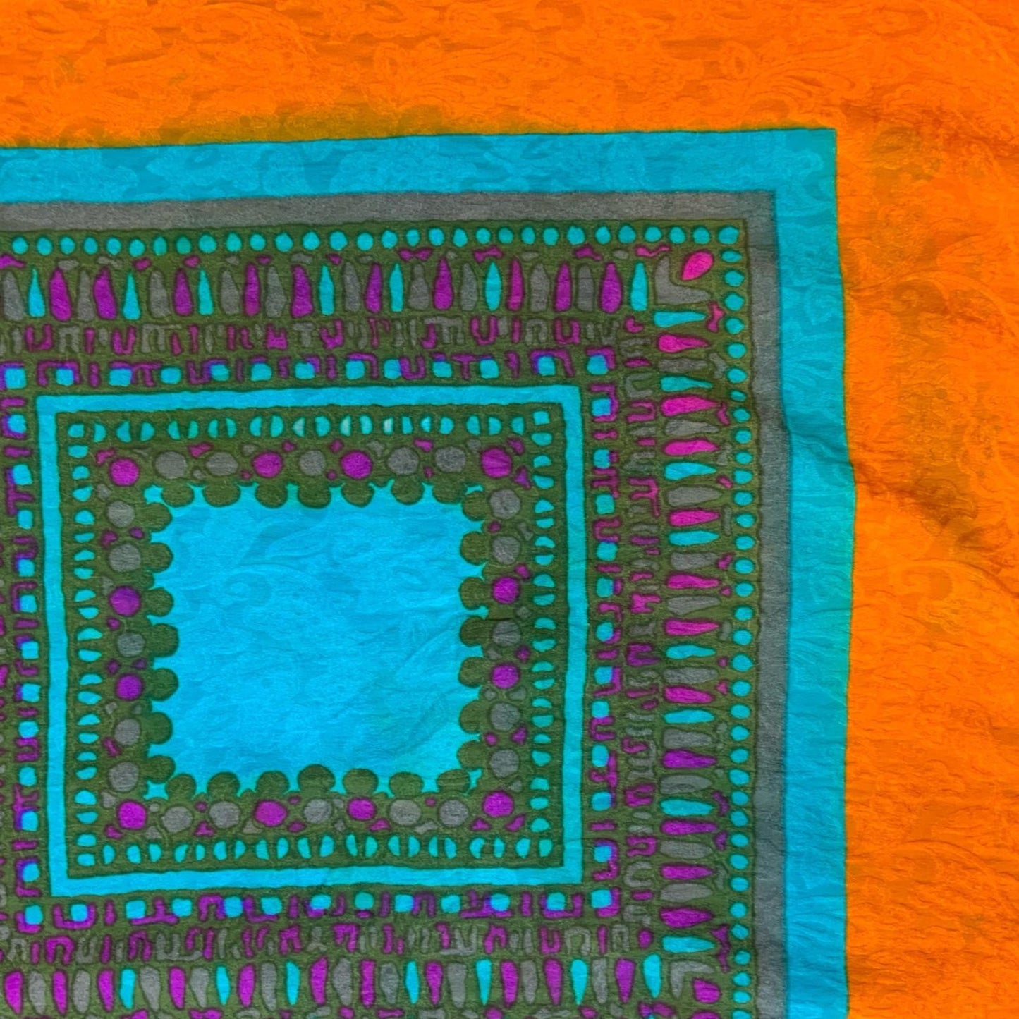 VTG 70s 80s YSL 'YVES SAINT LAURENT' ORANGE BLUE GEOMETRIC SILK SQUARE SCARF