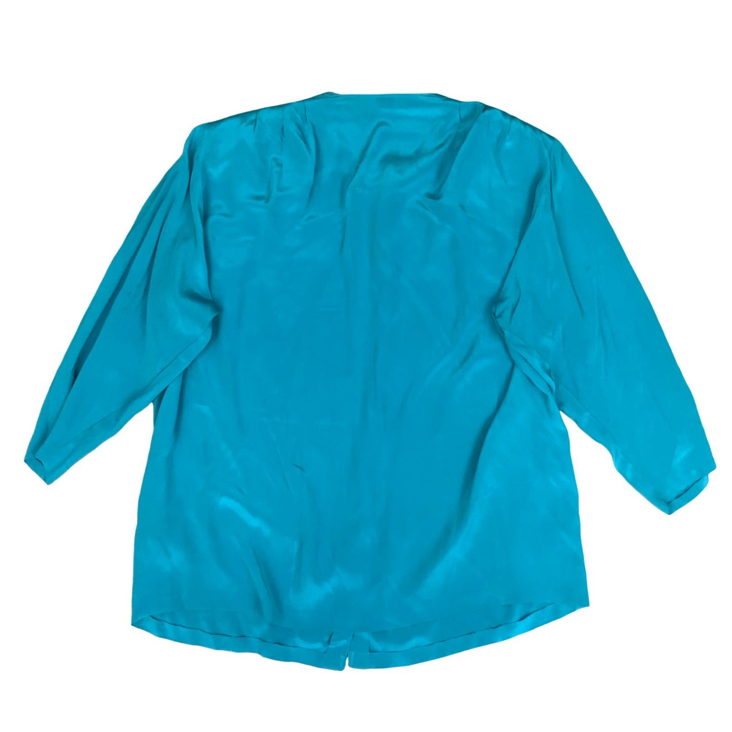 VTG 80s 'LOUIS FERAUD' PARIS TEAL BLUE OPEN BLOUSE SHACKET 100% SILK UK 16
