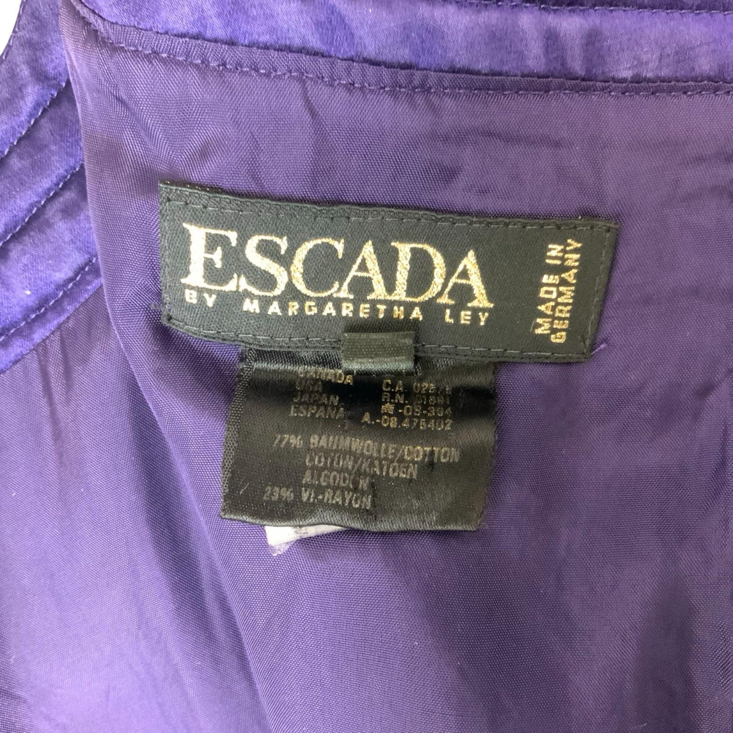 VTG 80s 90s 'ESCADA' MARGARETHA LEY COUTURE PURPLE VELVET COCKTAIL MINI DRESS S