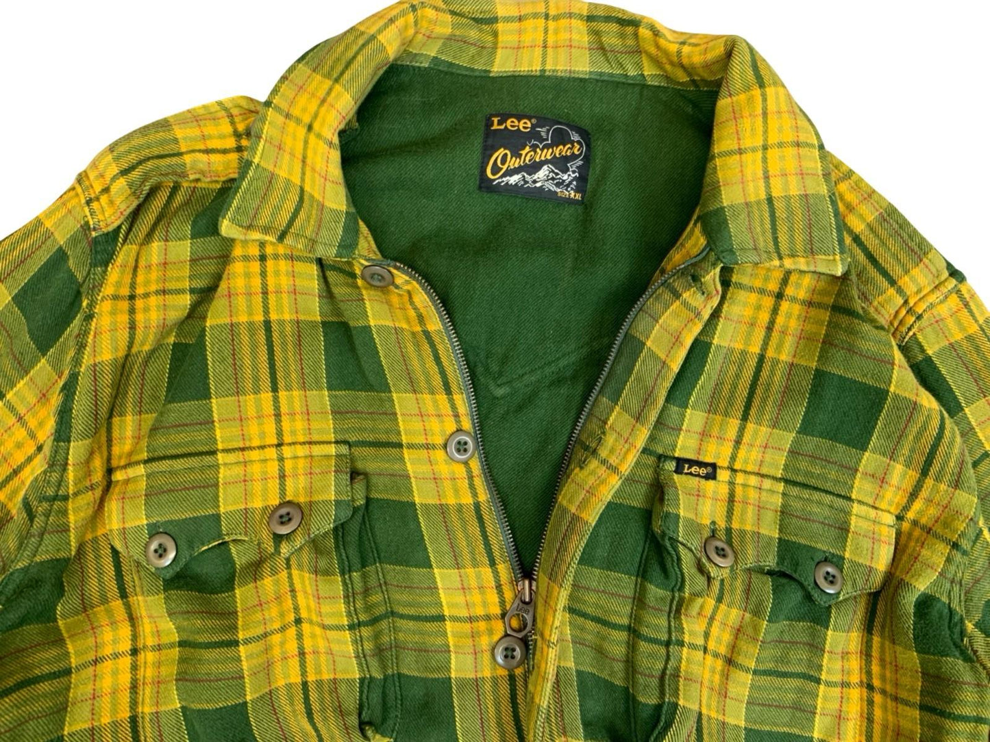 VTG LEE OUTERWEAR GREEN PLAID LINED LUMBERJACK JACKET SHIRT ROCKABILLY XXL