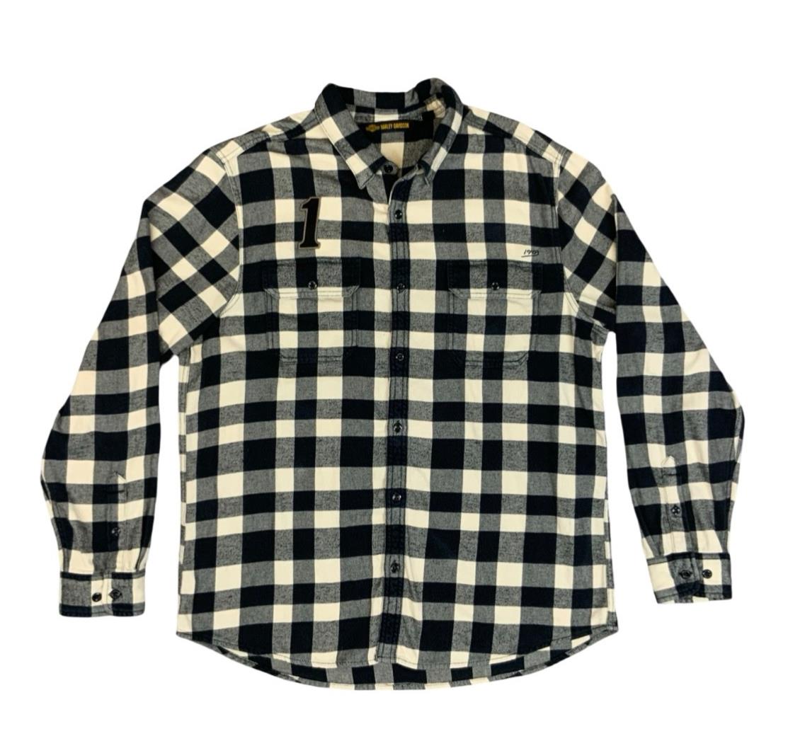 Genuine Harley Davidson Heavy Flannel Over Shirt Black White Buffalo Plaid XL