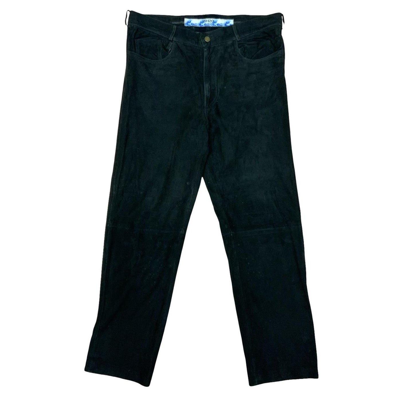 Vtg 80s 'Kenzo' Black Soft Velvet Silk Lined Casual Straight-Leg Trousers UK 16