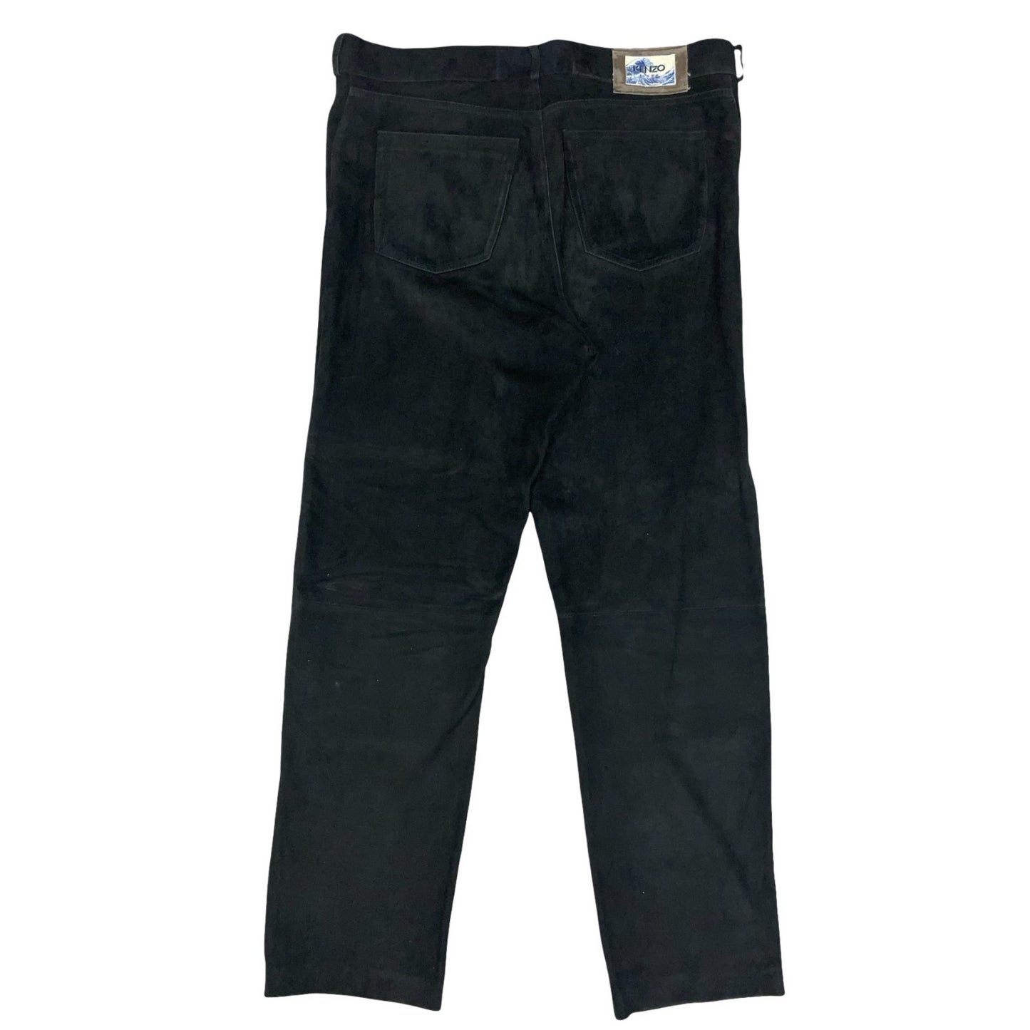 Vtg 80s 'Kenzo' Black Soft Velvet Silk Lined Casual Straight-Leg Trousers UK 16