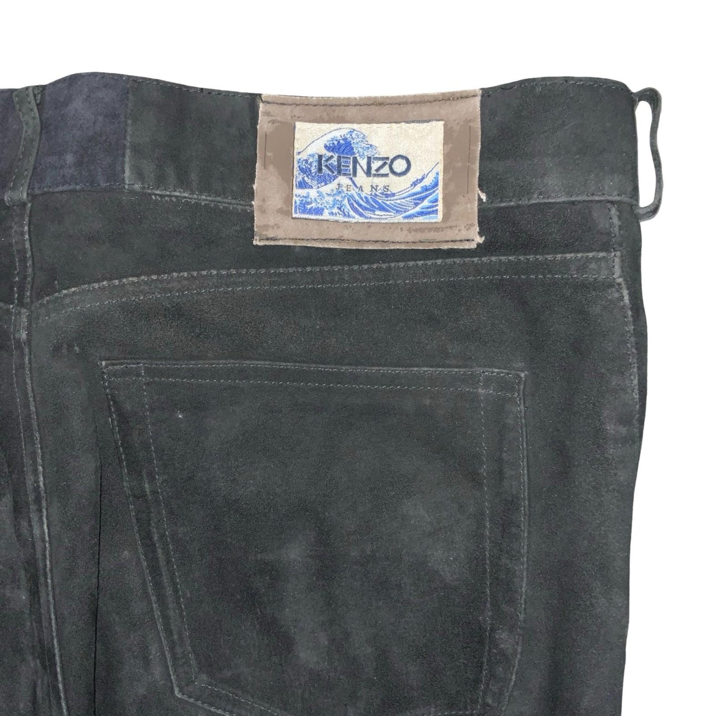 Vtg 80s 'Kenzo' Black Soft Velvet Silk Lined Casual Straight-Leg Trousers UK 16