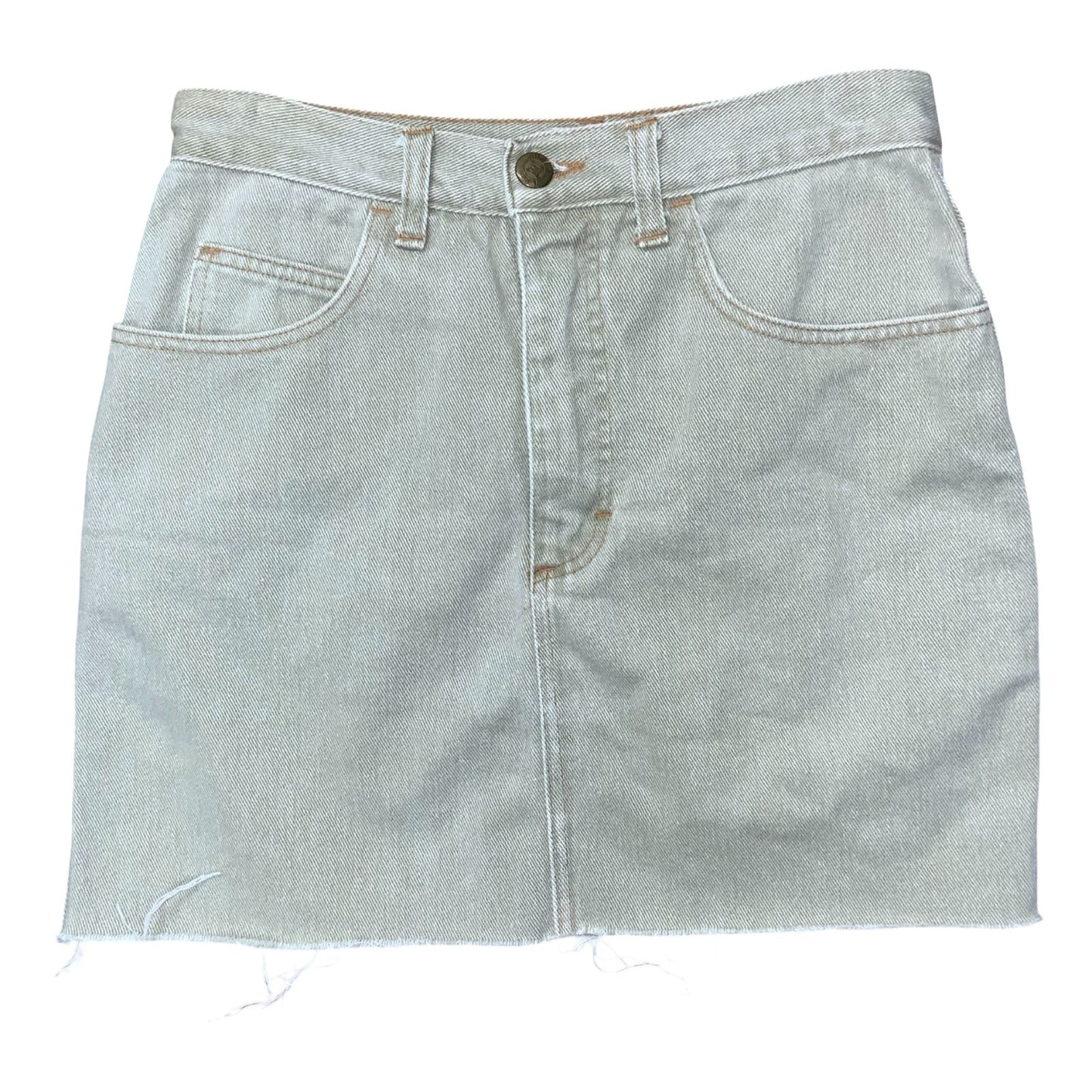 VTG 90s 'Laura Biagiolli Jeans' Light Wash Cream Frayed Denim Mini Skirt UK 10