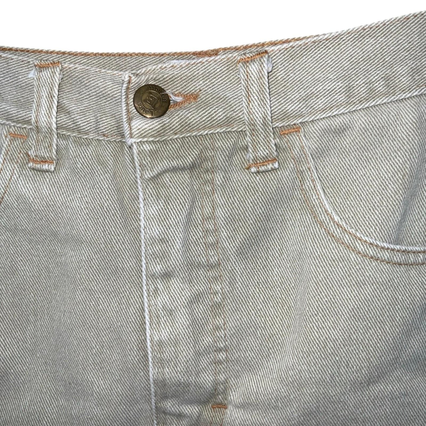 VTG 90s 'Laura Biagiolli Jeans' Light Wash Cream Frayed Denim Mini Skirt UK 10