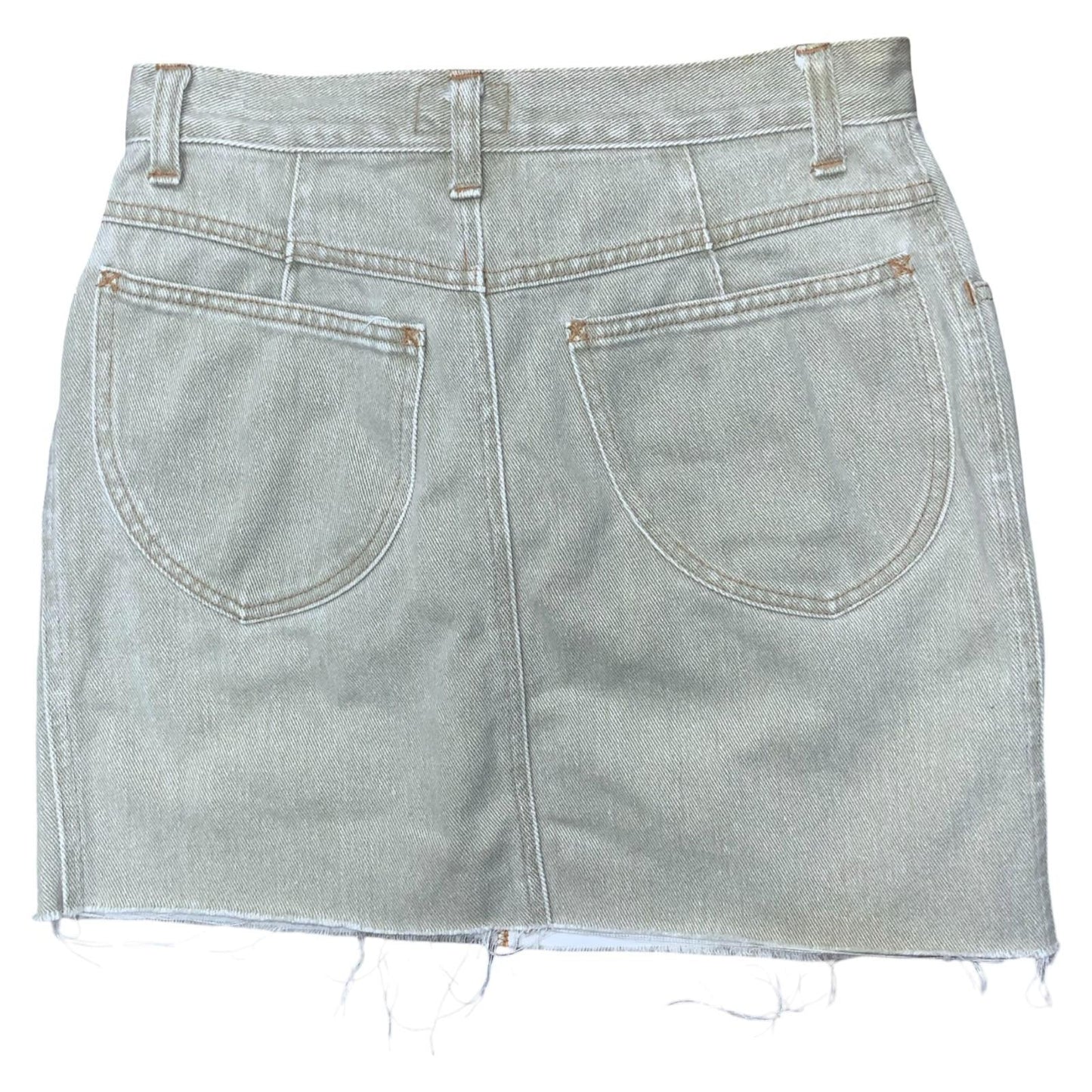 VTG 90s 'Laura Biagiolli Jeans' Light Wash Cream Frayed Denim Mini Skirt UK 10