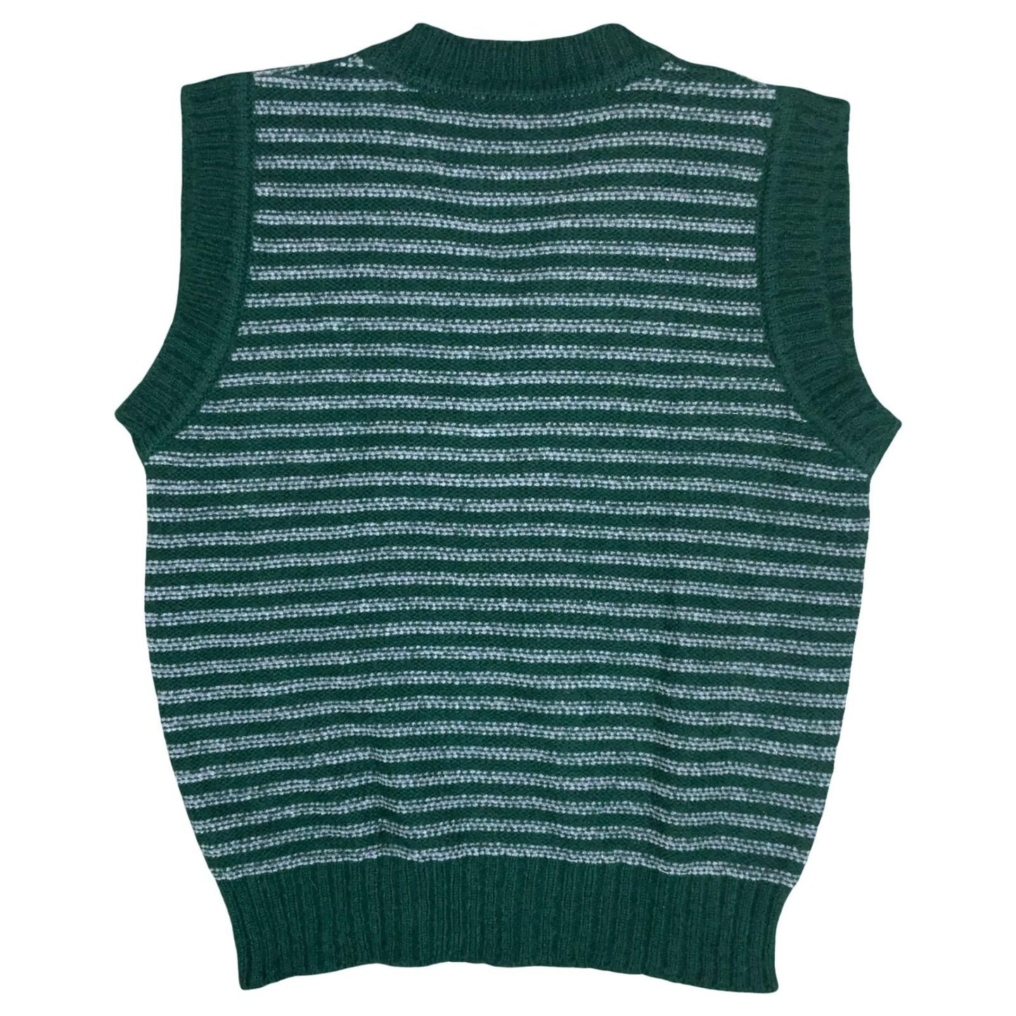 VTG Green Grey V-Neck Striped Sleeveless Knit Sweater Vest Medium UK 12/14