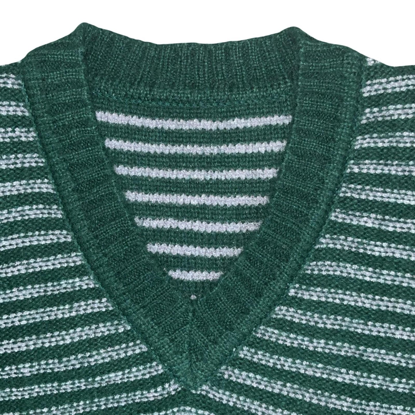 VTG Green Grey V-Neck Striped Sleeveless Knit Sweater Vest Medium UK 12/14