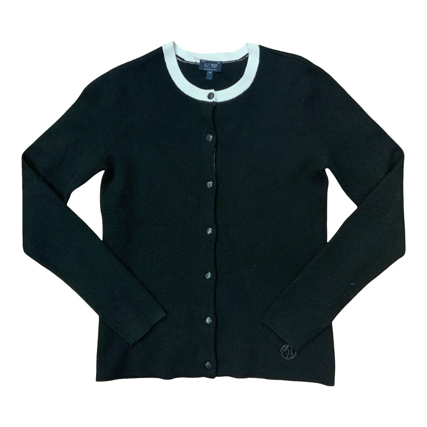 VTG 'Armani Jeans' Black White Monotone Snap Button Casual Cardigan UK 8/10