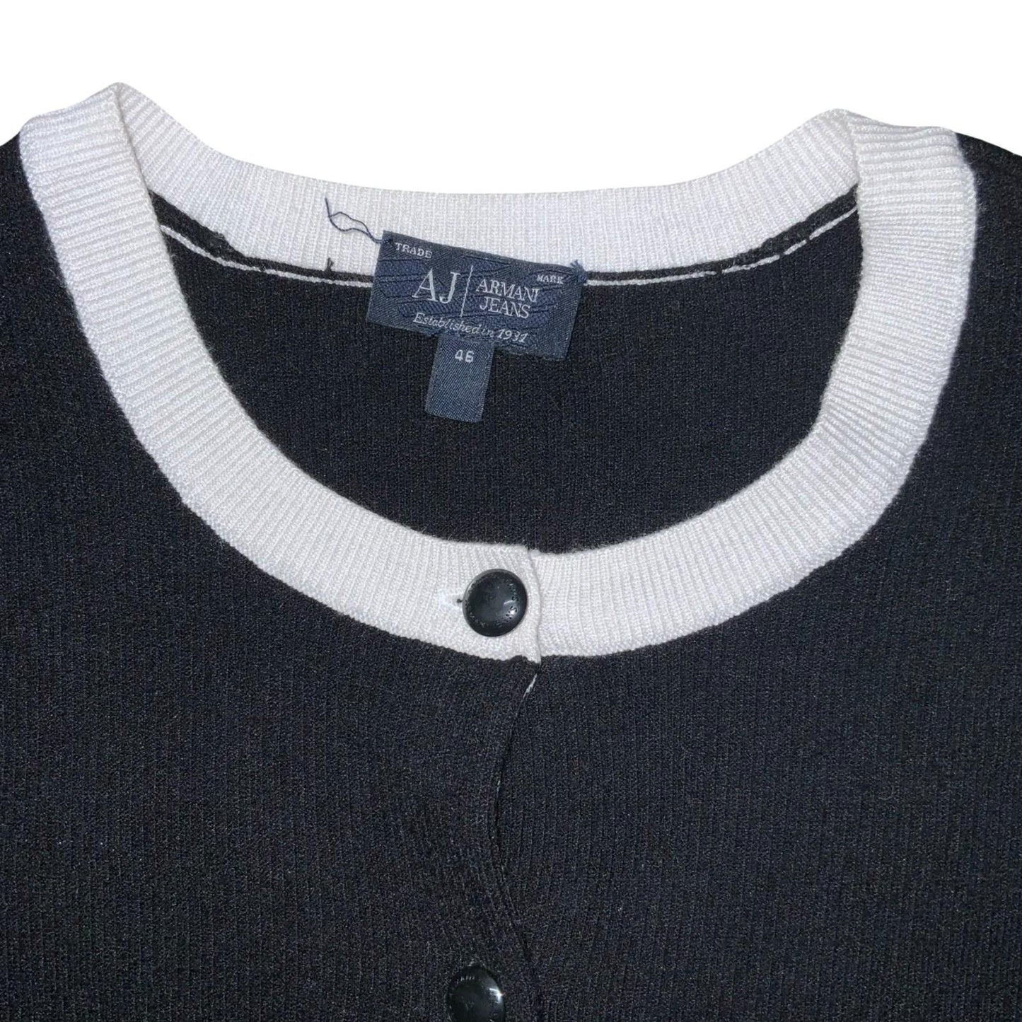 VTG 'Armani Jeans' Black White Monotone Snap Button Casual Cardigan UK 8/10