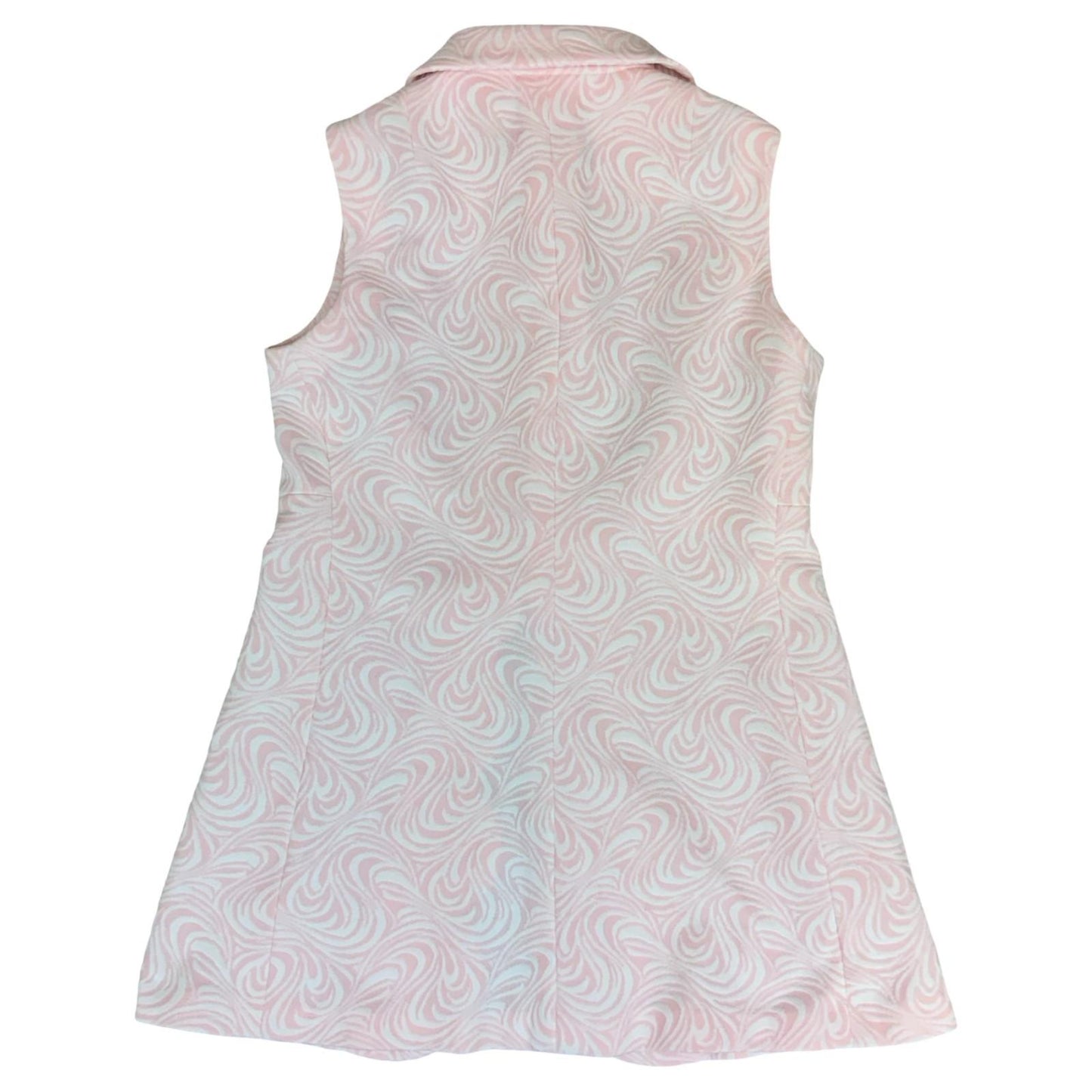Vtg 70s 'Claire Madelle' Pink White Swirl Psychedelic Peplum Blouse UK 10/12