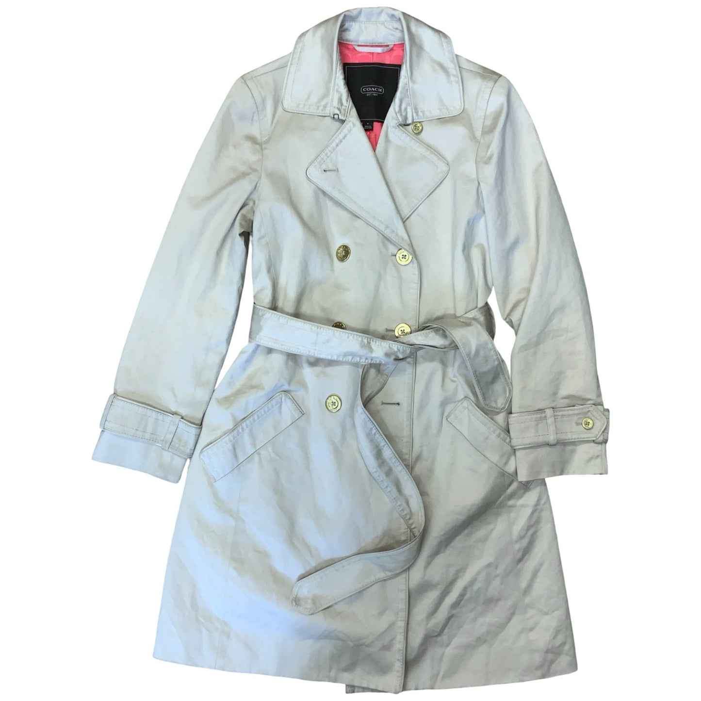 Vintage 'Coach' Beige Double-Breasted Belted Mid Trench Coat UK 10/12