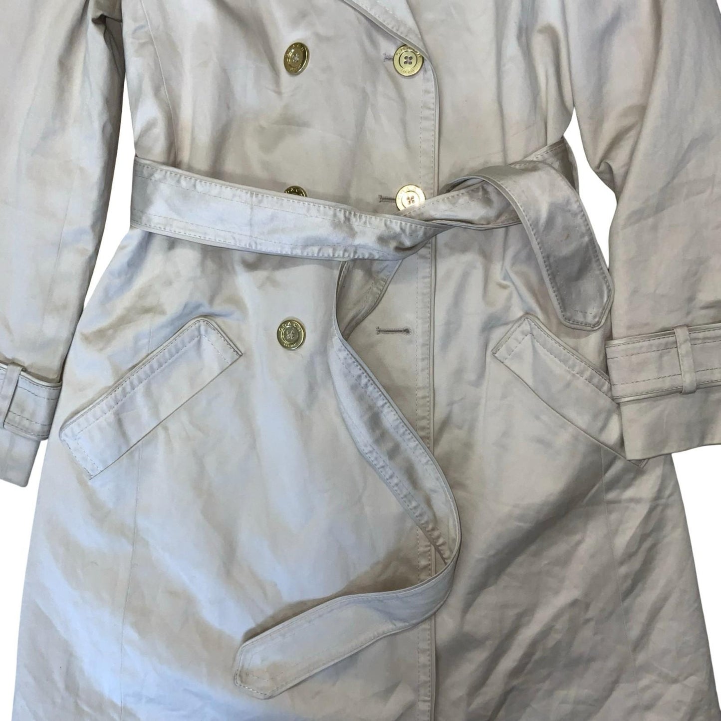 Vintage 'Coach' Beige Double-Breasted Belted Mid Trench Coat UK 10/12