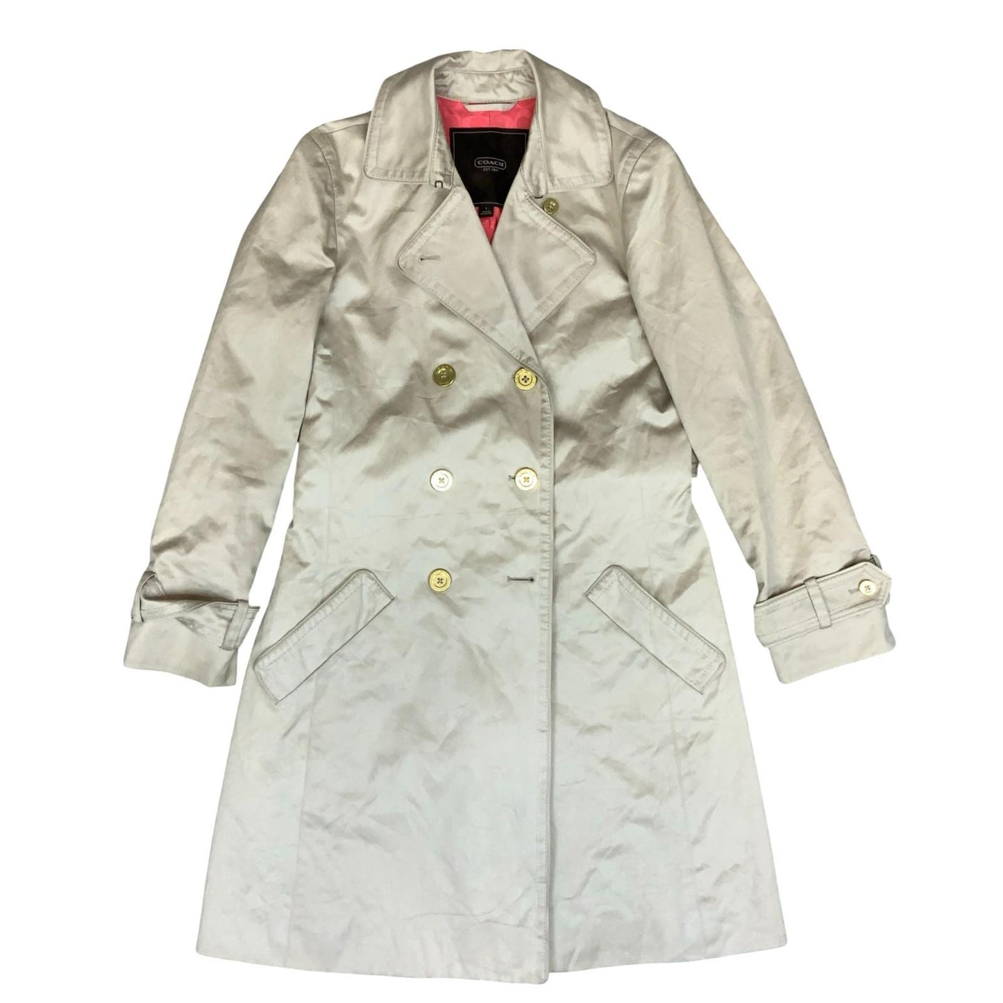 Vintage 'Coach' Beige Double-Breasted Belted Mid Trench Coat UK 10/12