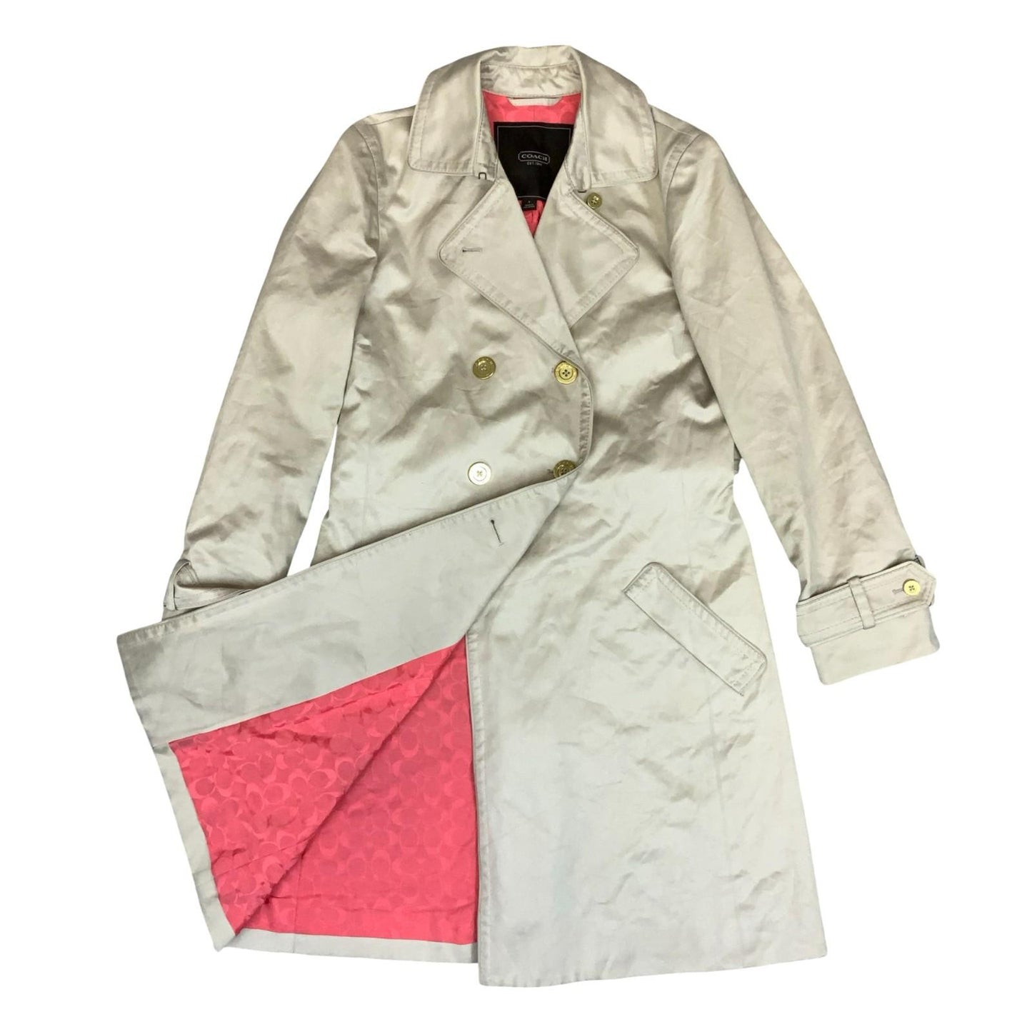 Vintage 'Coach' Beige Double-Breasted Belted Mid Trench Coat UK 10/12