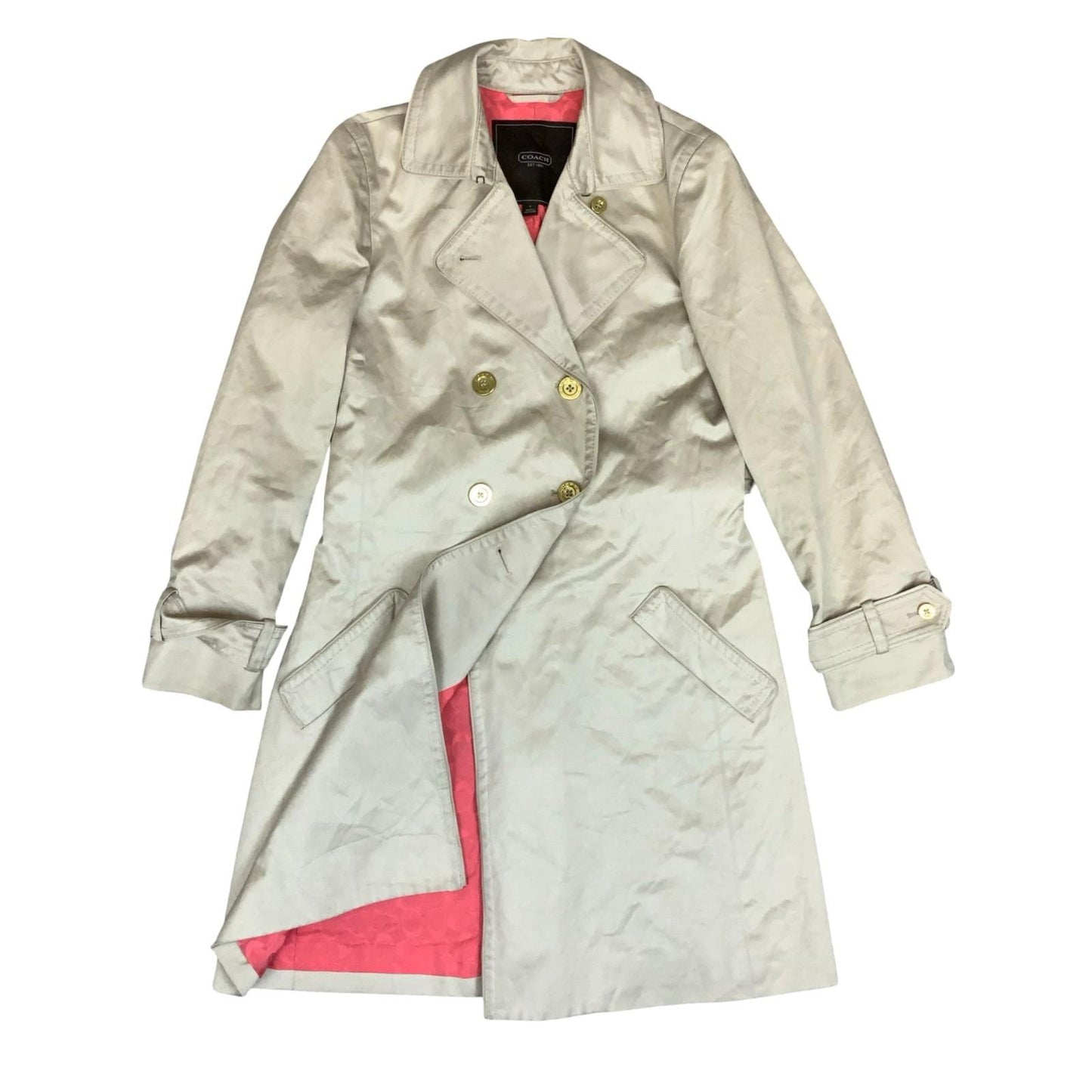 Vintage 'Coach' Beige Double-Breasted Belted Mid Trench Coat UK 10/12