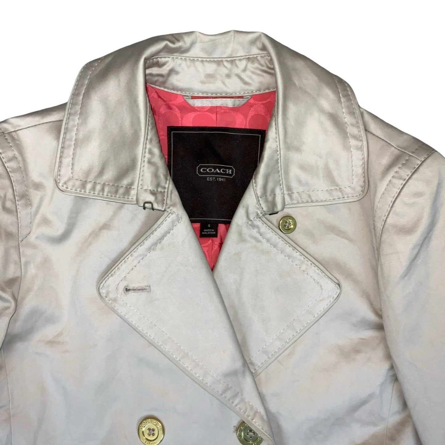 Vintage 'Coach' Beige Double-Breasted Belted Mid Trench Coat UK 10/12