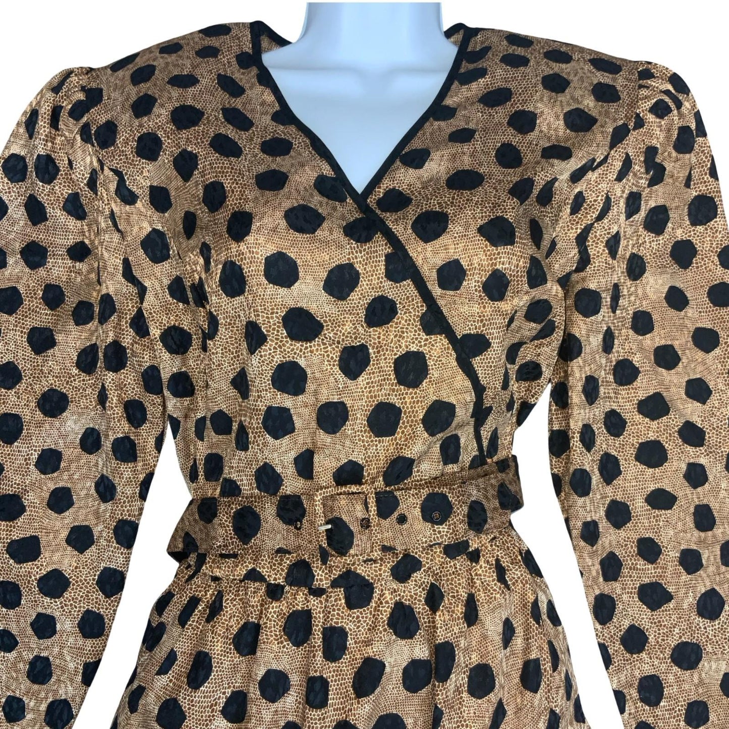 Vtg 80s 'Fink Modell' Gold Black Animal Giraffe Print Wrap-Style Dress UK 16