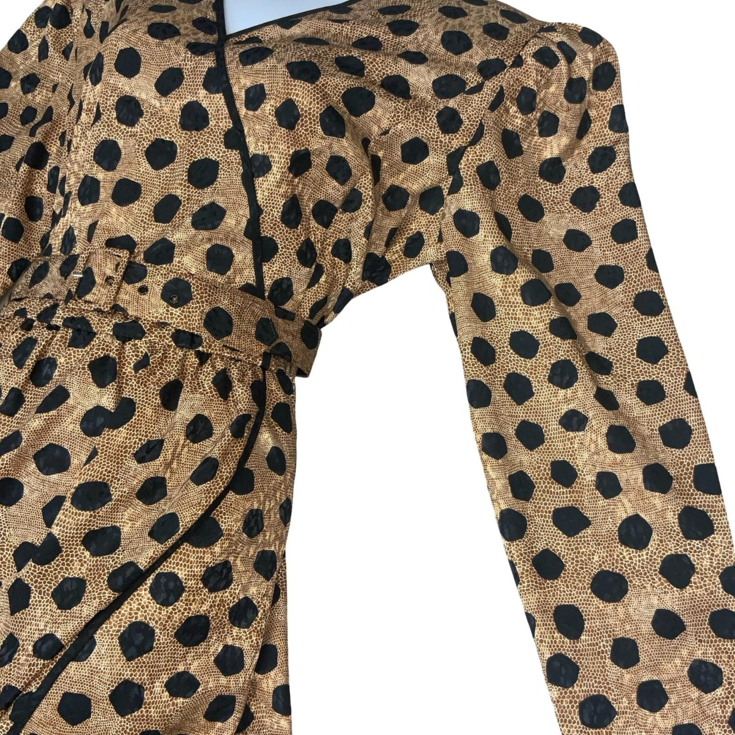 Vtg 80s 'Fink Modell' Gold Black Animal Giraffe Print Wrap-Style Dress UK 16