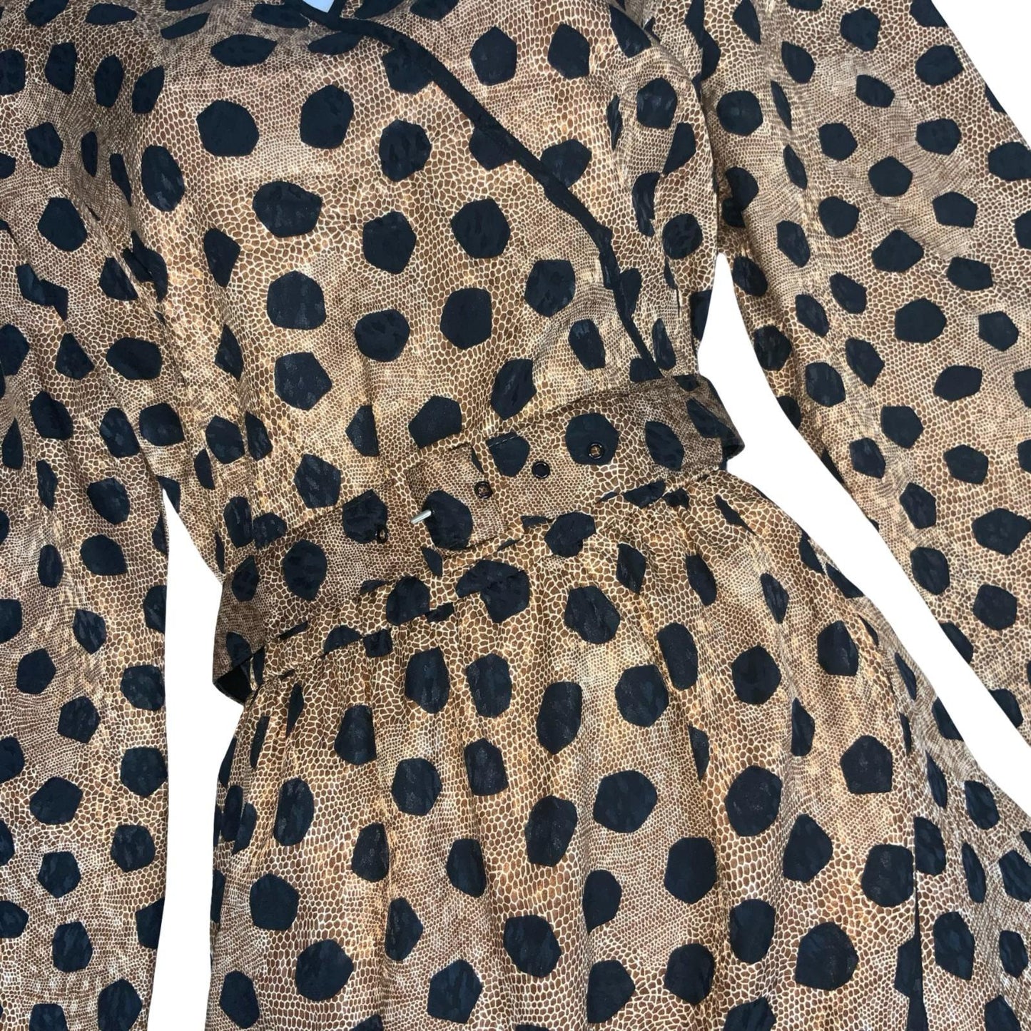 Vtg 80s 'Fink Modell' Gold Black Animal Giraffe Print Wrap-Style Dress UK 16