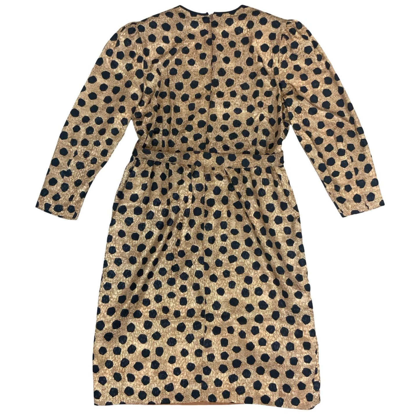 Vtg 80s 'Fink Modell' Gold Black Animal Giraffe Print Wrap-Style Dress UK 16