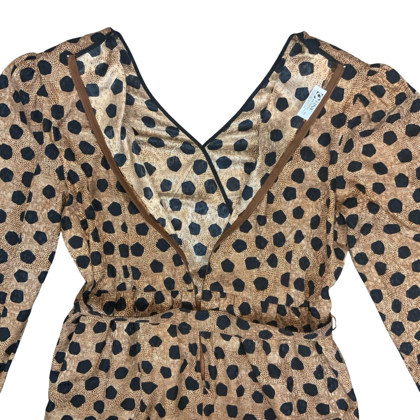 Vtg 80s 'Fink Modell' Gold Black Animal Giraffe Print Wrap-Style Dress UK 16